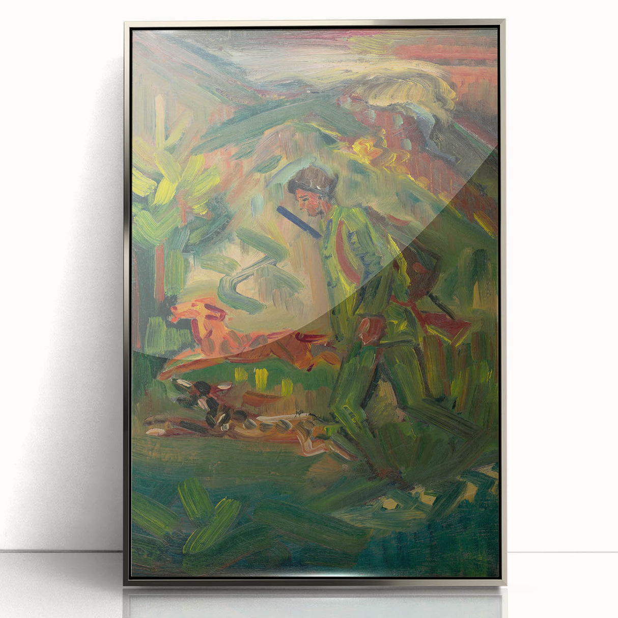 Expressionist Hunter Scene – Vibrant Abstract Wall Art
