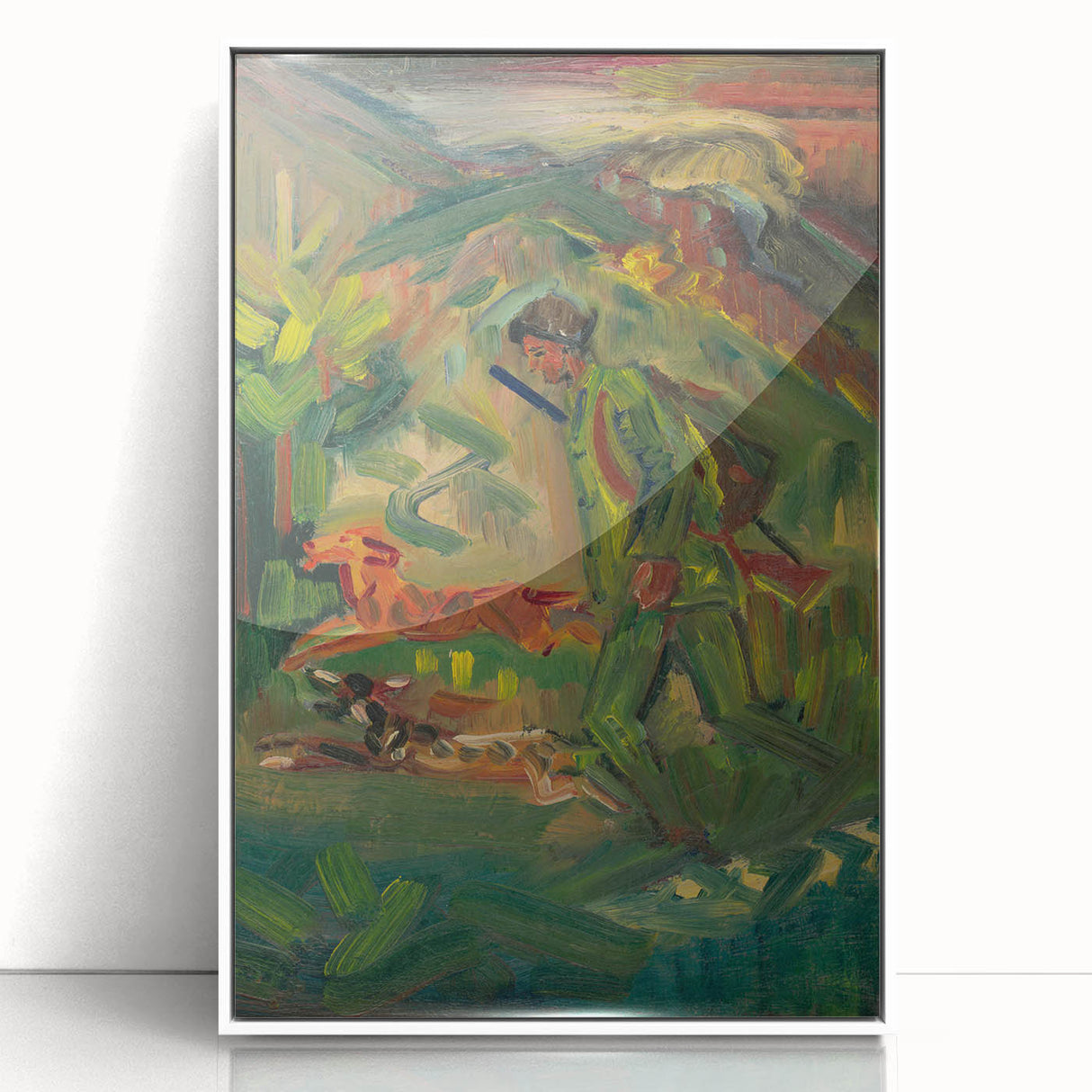 Expressionist Hunter Scene – Vibrant Abstract Wall Art