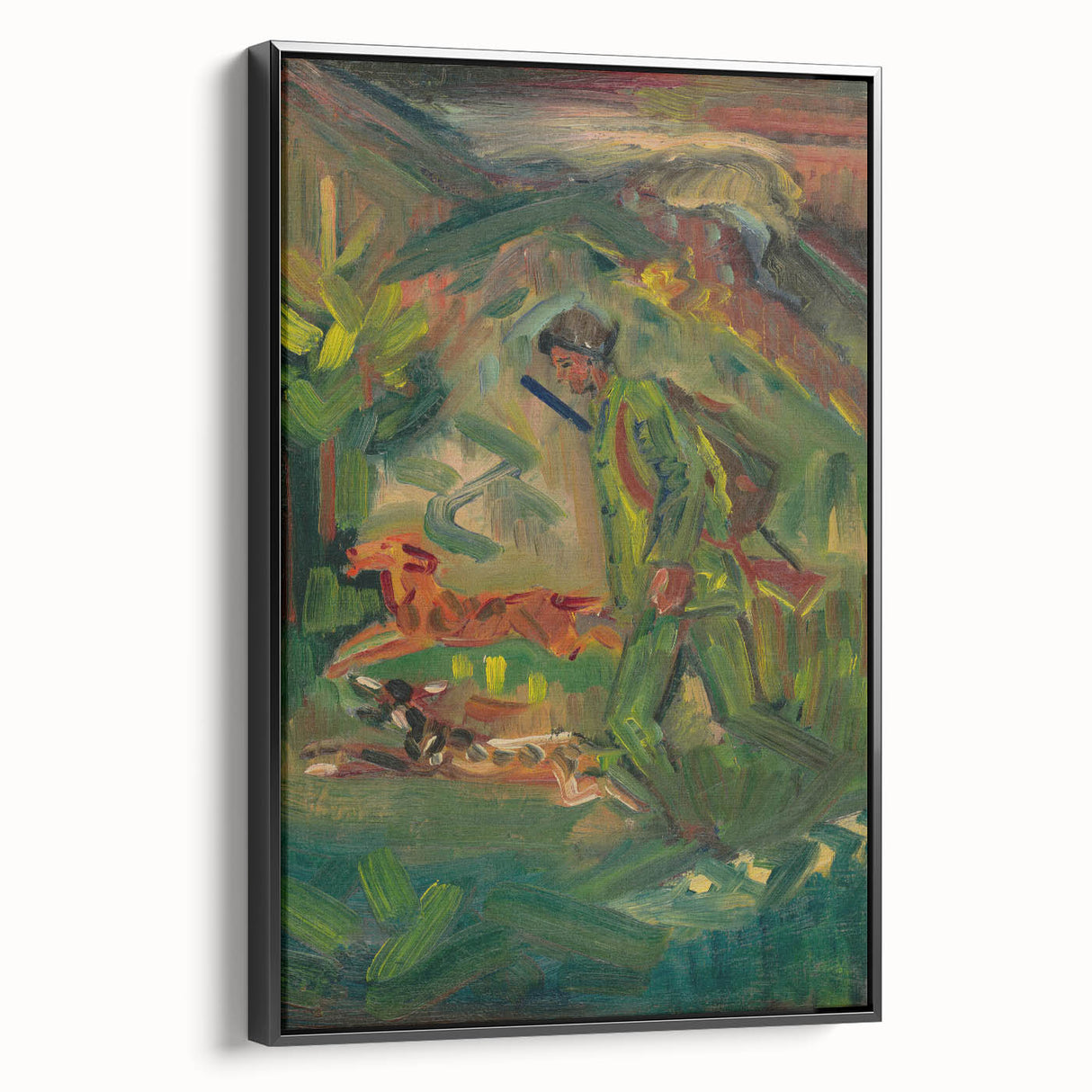 Expressionist Hunter Scene – Vibrant Abstract Wall Art