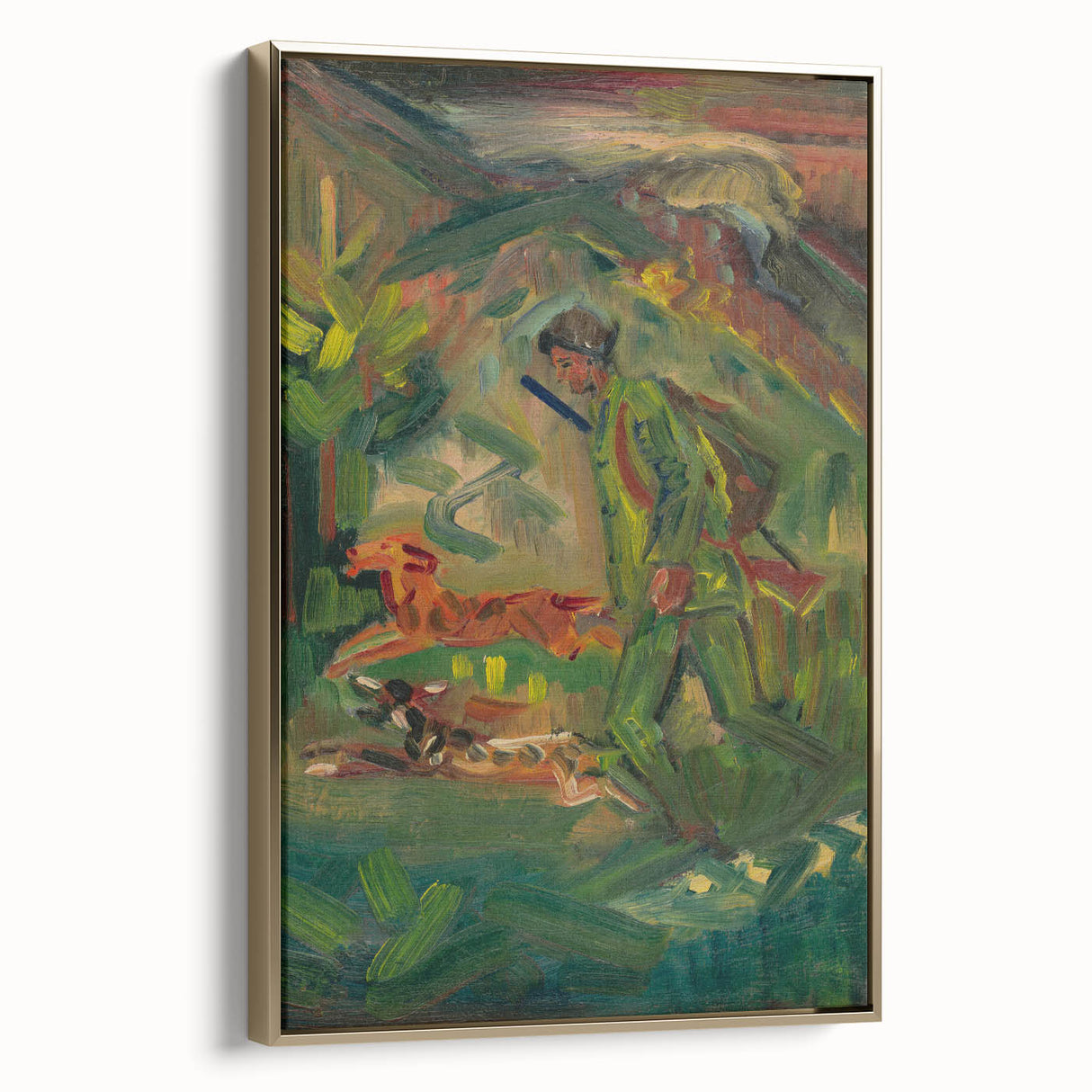 Expressionist Hunter Scene – Vibrant Abstract Wall Art