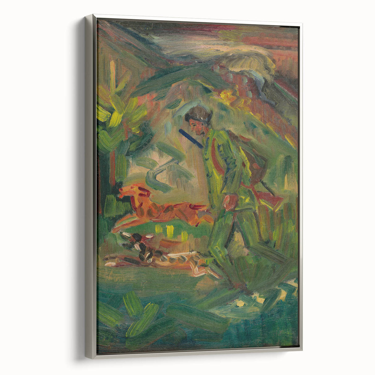 Expressionist Hunter Scene – Vibrant Abstract Wall Art