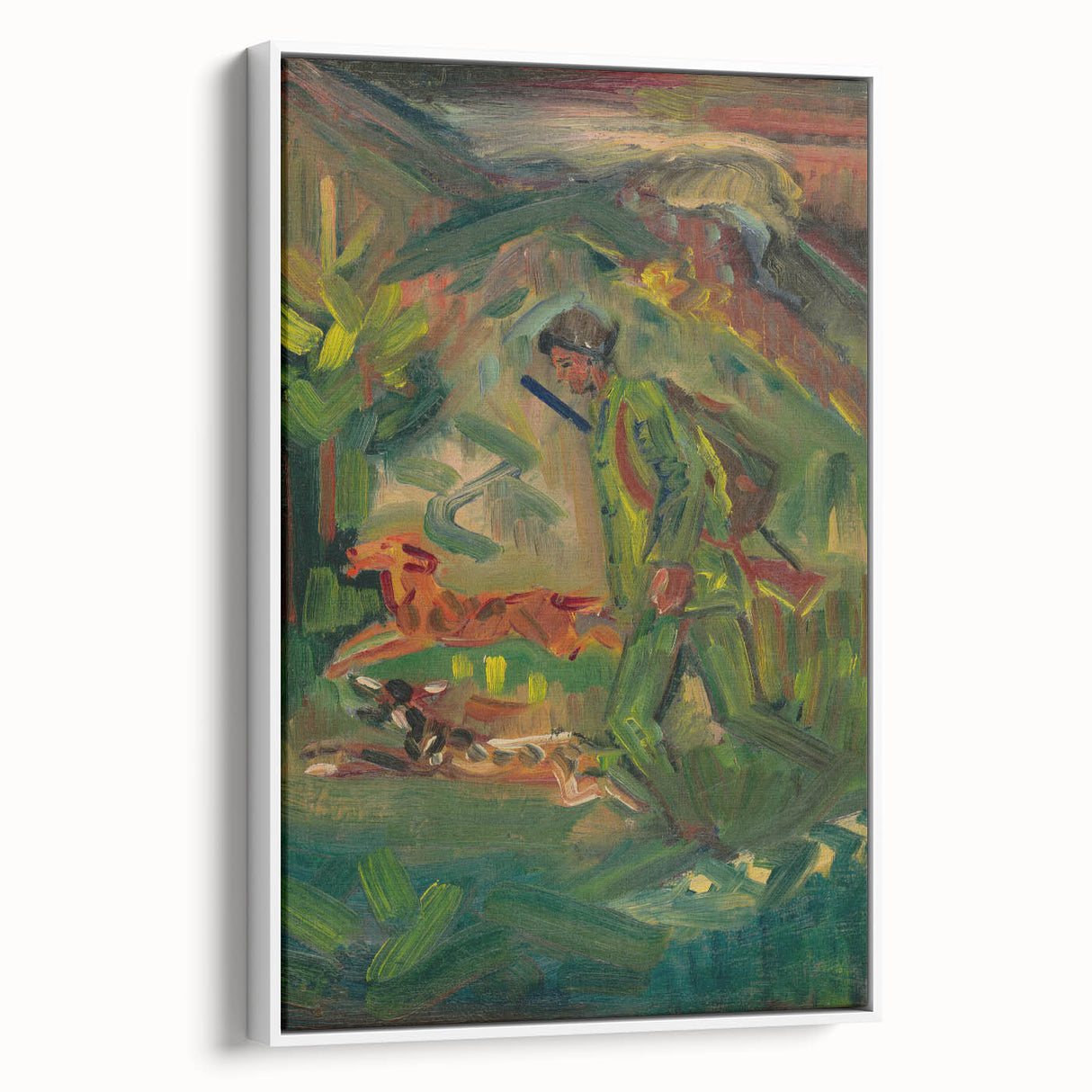 Expressionist Hunter Scene – Vibrant Abstract Wall Art