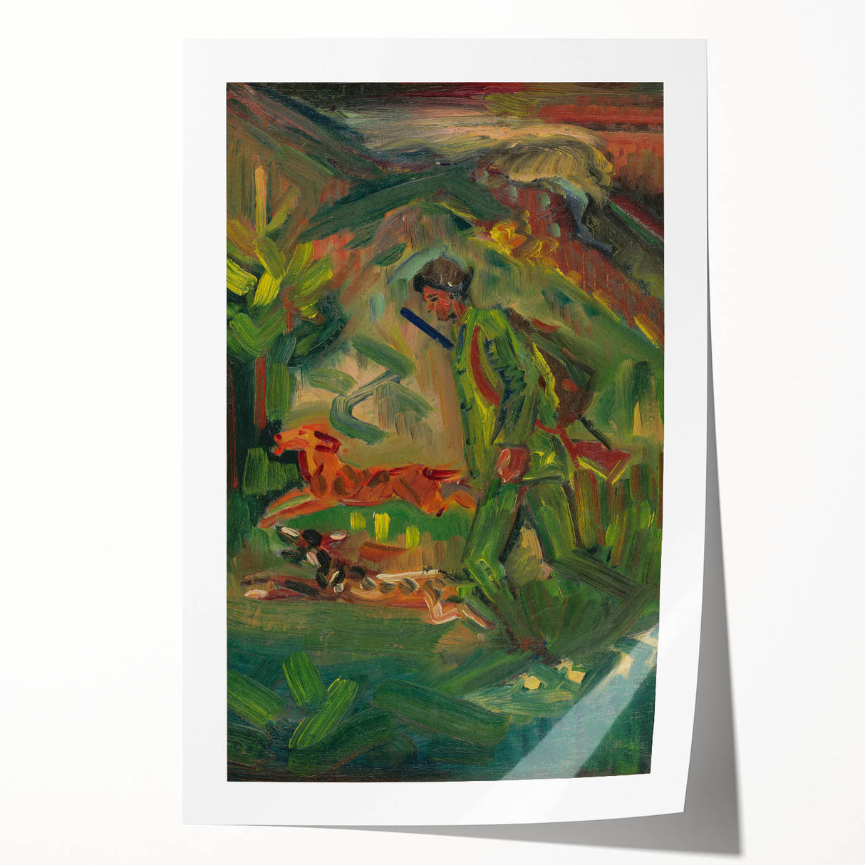 Expressionist Hunter Scene – Vibrant Abstract Wall Art