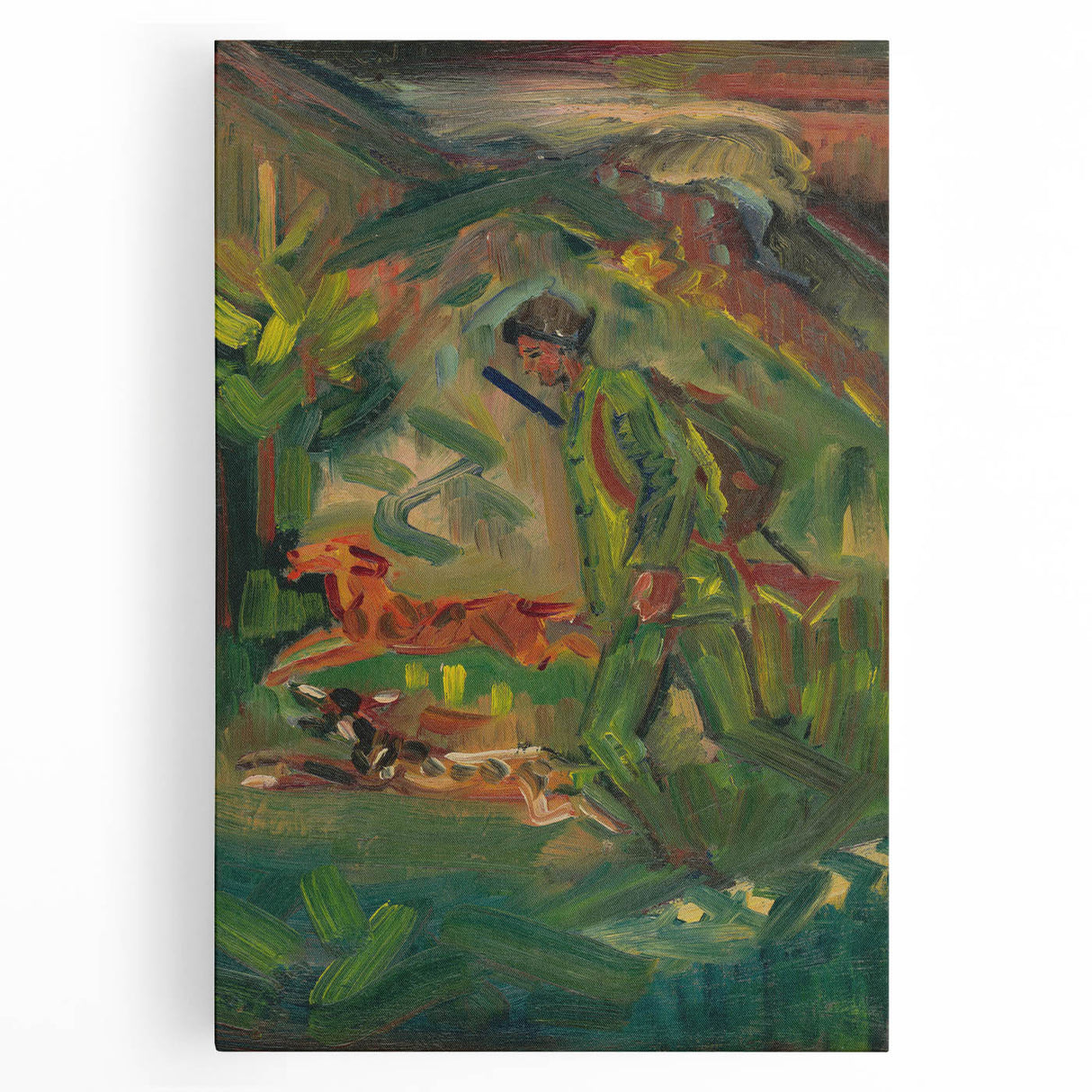 Expressionist Hunter Scene – Vibrant Abstract Wall Art