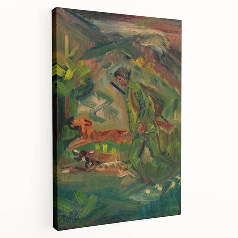 Expressionist Hunter Scene – Vibrant Abstract Wall Art