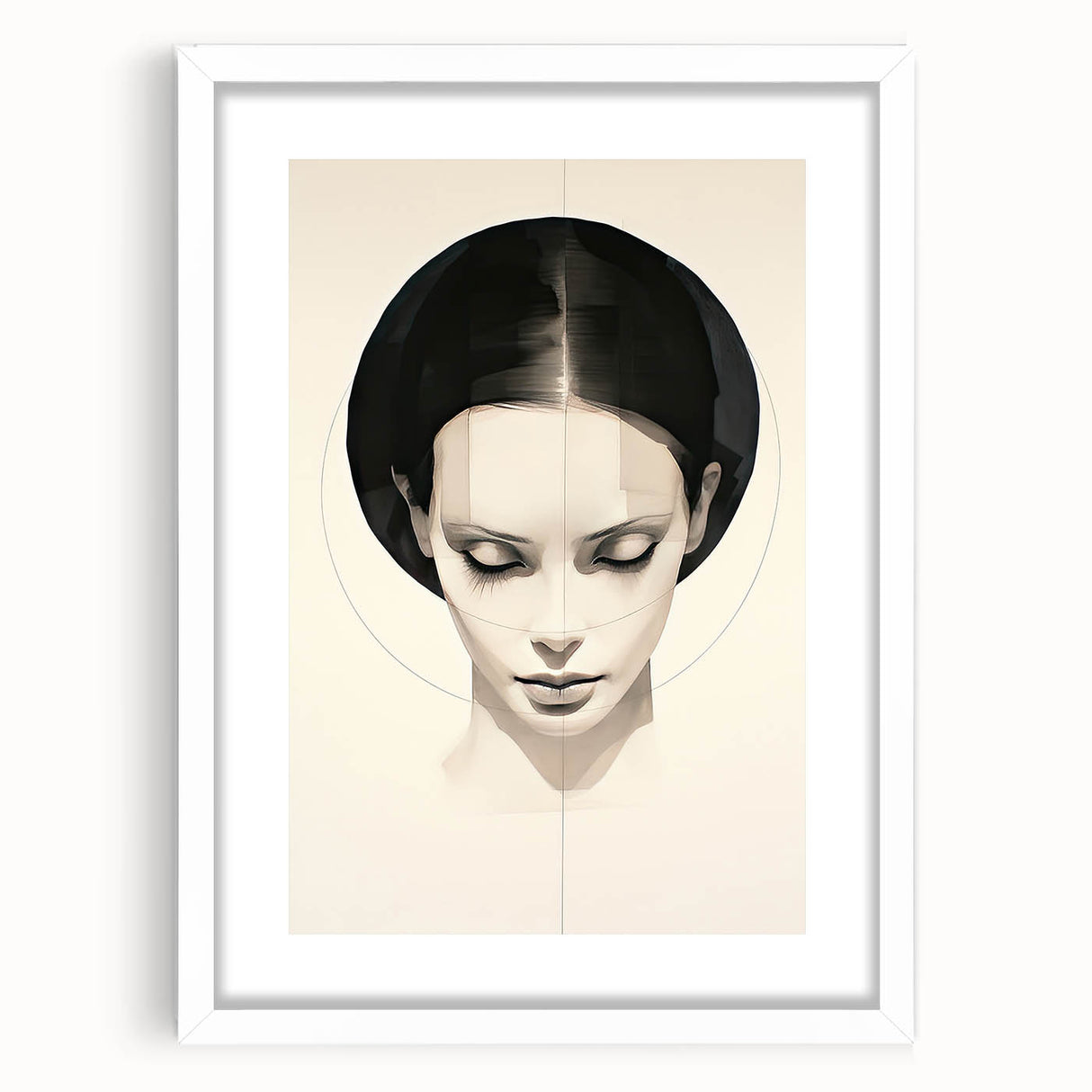 Abstract minimalist wall art framed in white with a mat, showcasing a modern design ideal for contemporary home decor, enhancing aesthetic appeal and elegance.