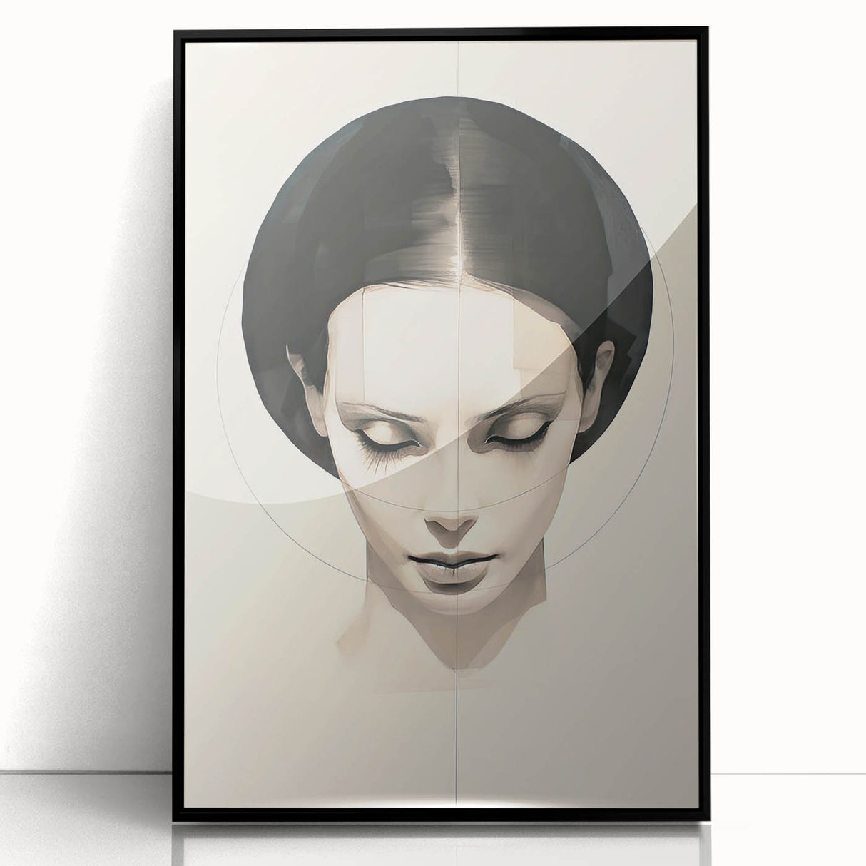 Abstract minimalist wall art featuring a black-framed design that showcases sleek lines and shapes, perfect for modern home decor. Ideal for enhancing contemporary interiors.