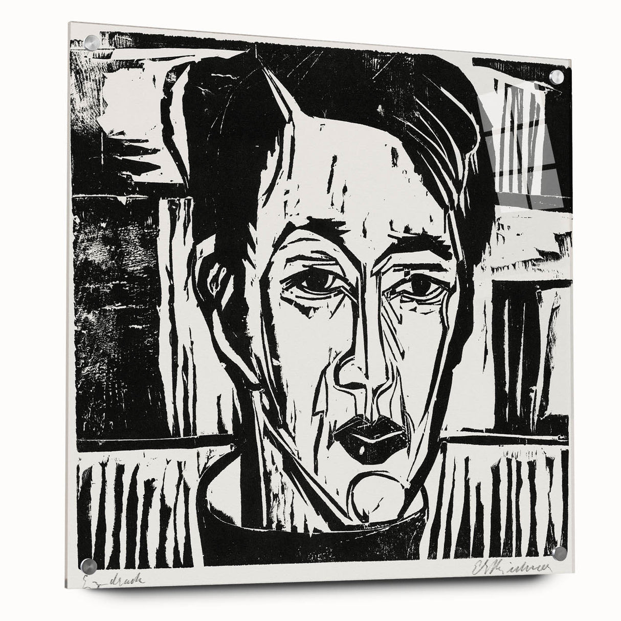 Expressionist Art - Wehrlin, Facing Front by Kirchner - Bold Woodcut Print