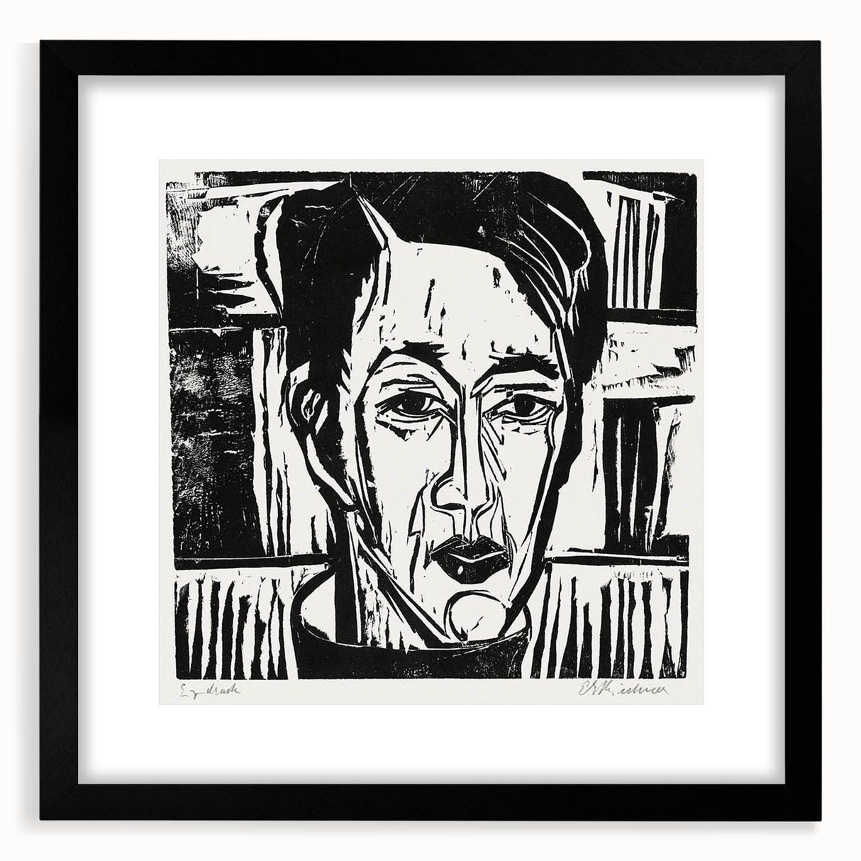 Expressionist Art - Wehrlin, Facing Front by Kirchner - Bold Woodcut Print