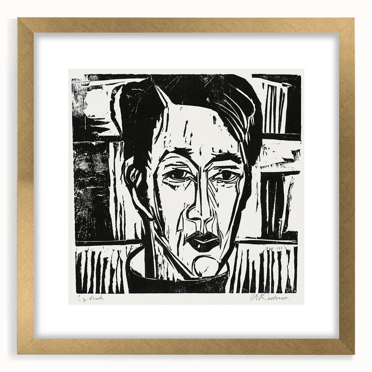 Expressionist Art - Wehrlin, Facing Front by Kirchner - Bold Woodcut Print