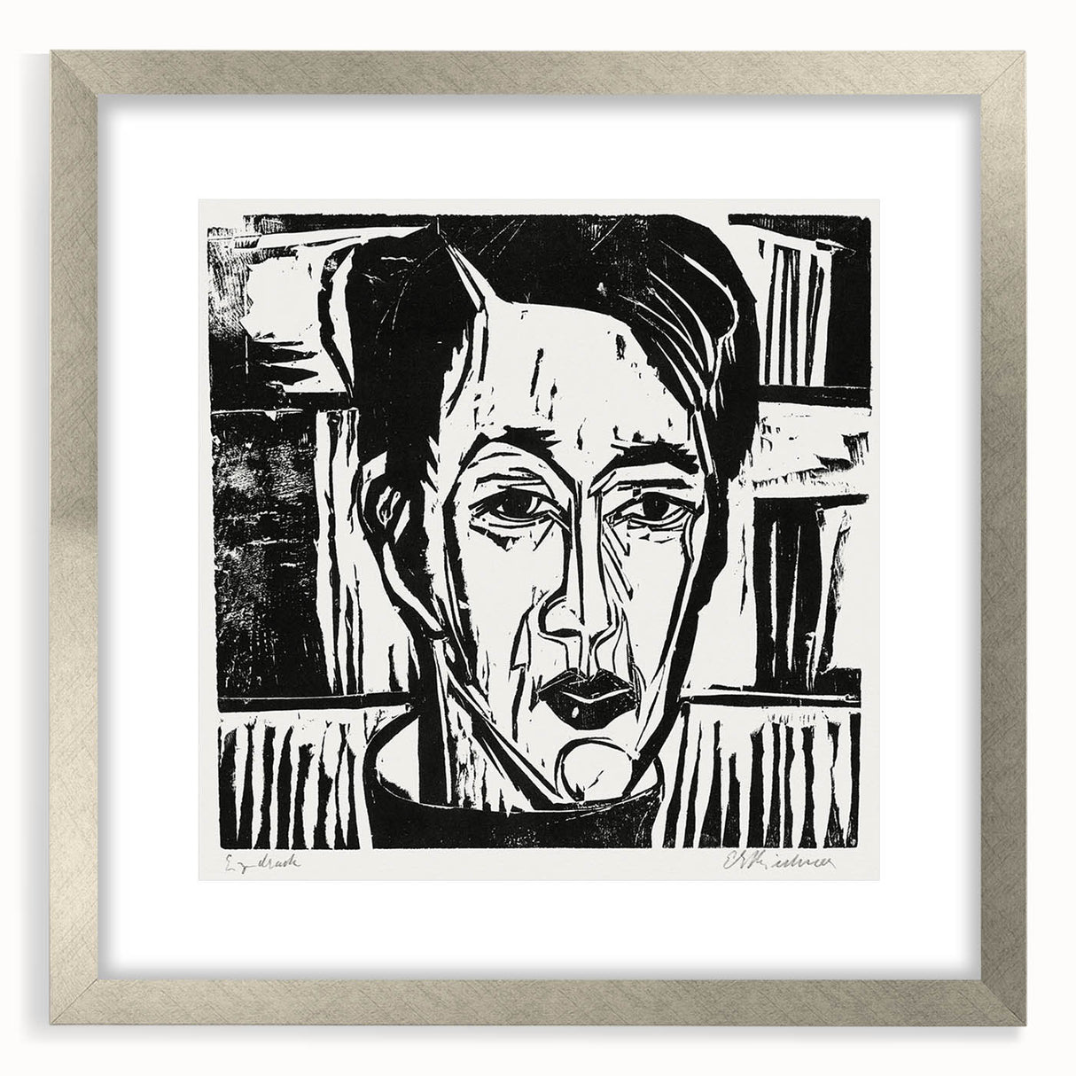 Expressionist Art - Wehrlin, Facing Front by Kirchner - Bold Woodcut Print