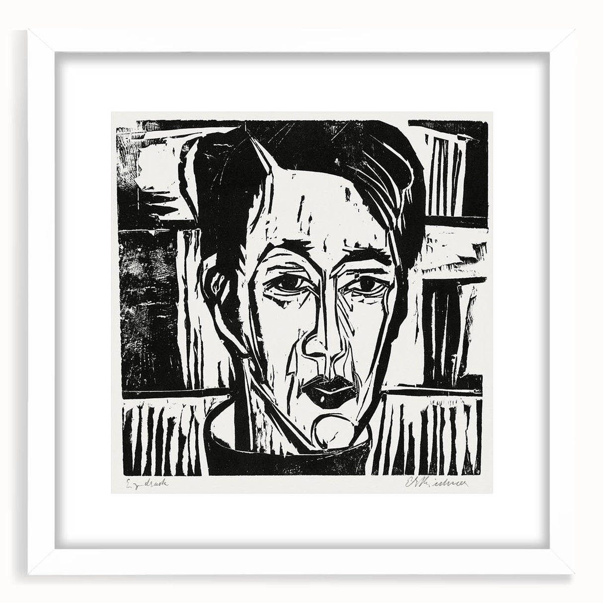 Expressionist Art - Wehrlin, Facing Front by Kirchner - Bold Woodcut Print