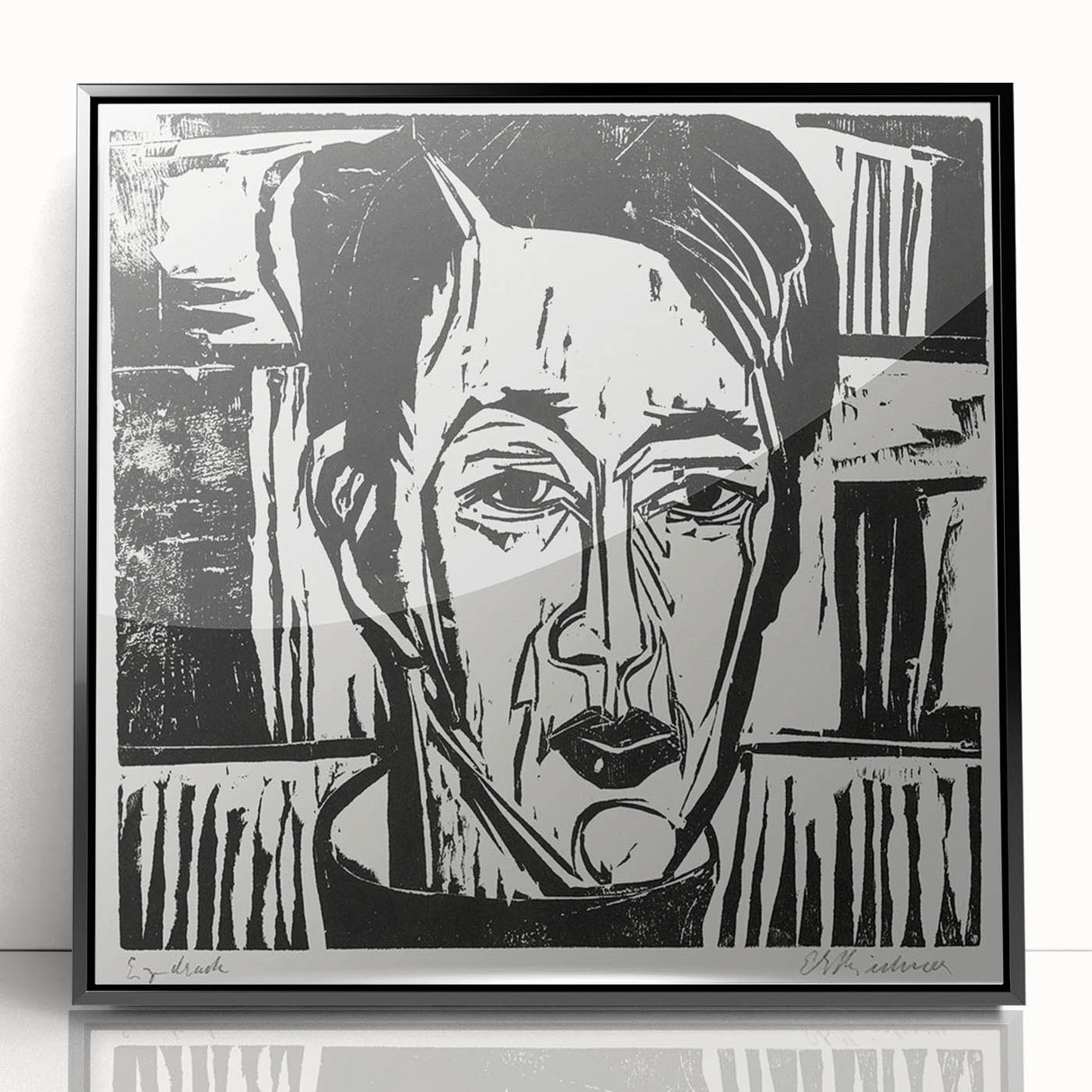 Expressionist Art - Wehrlin, Facing Front by Kirchner - Bold Woodcut Print