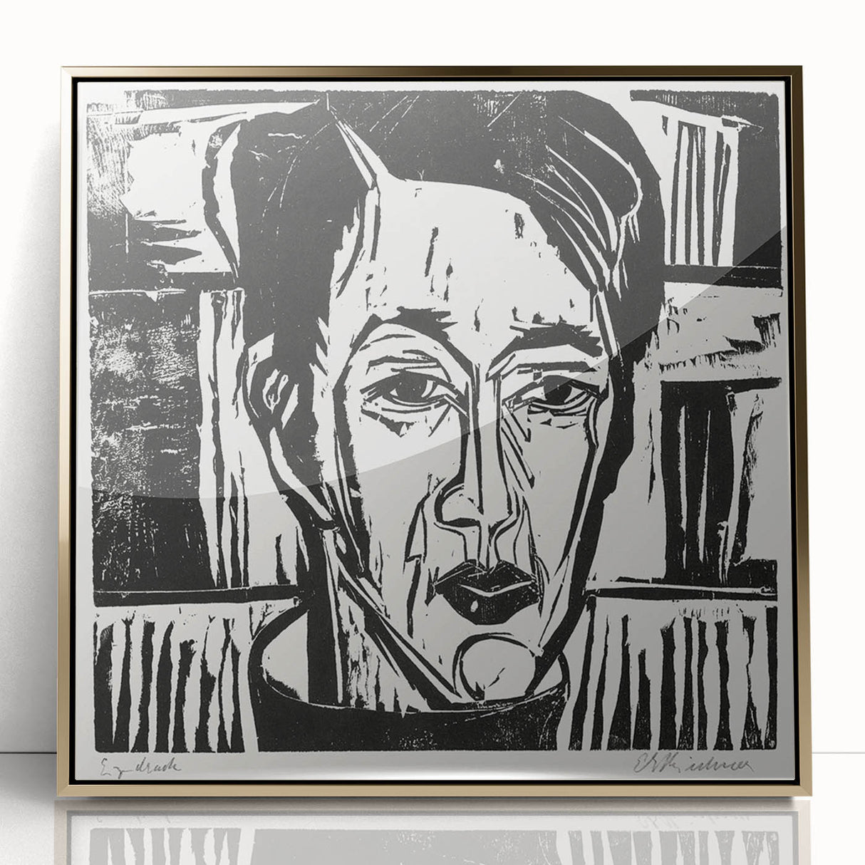 Expressionist Art - Wehrlin, Facing Front by Kirchner - Bold Woodcut Print