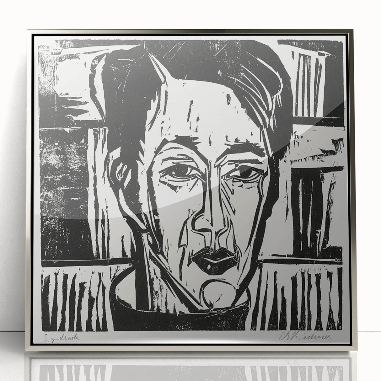 Expressionist Art - Wehrlin, Facing Front by Kirchner - Bold Woodcut Print