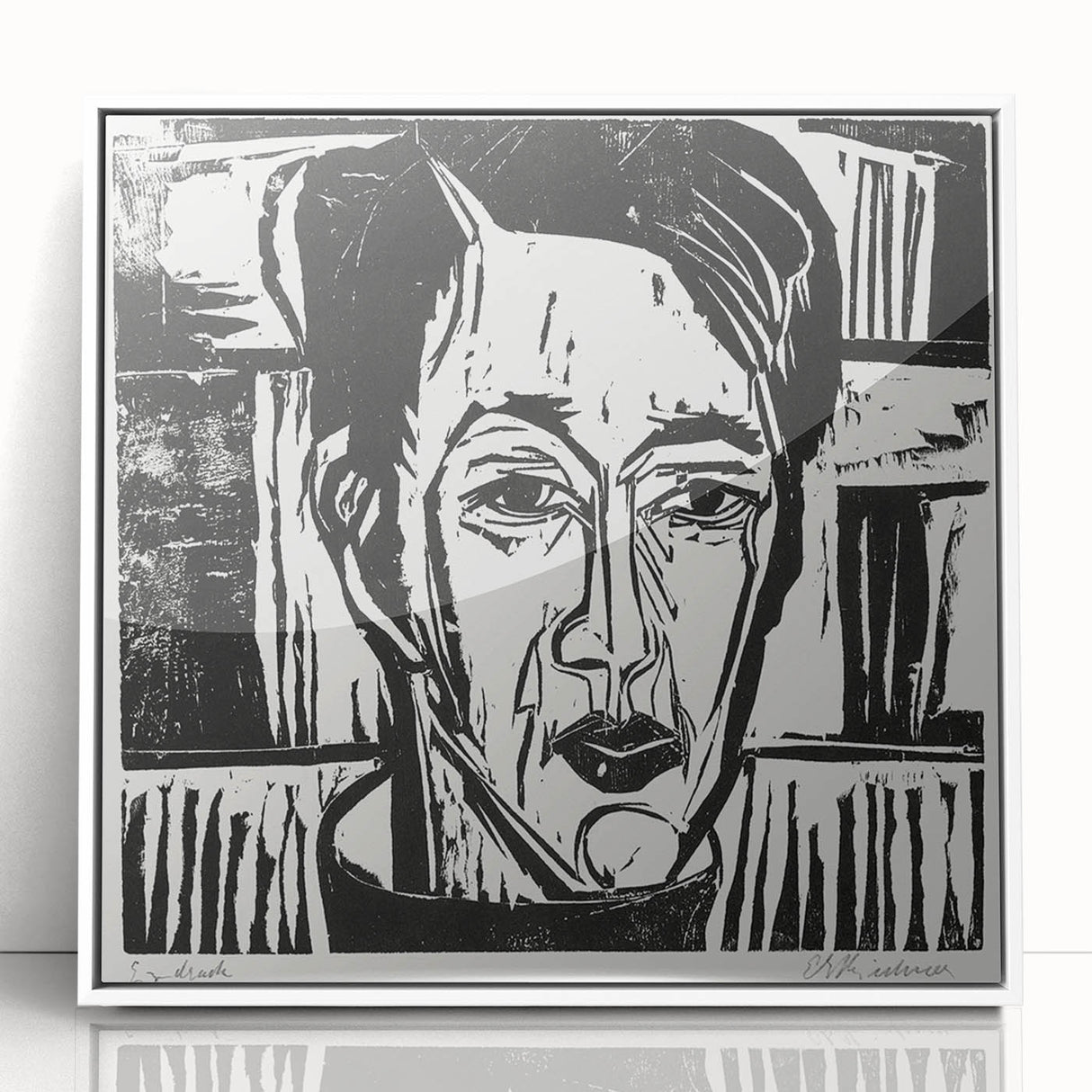 Expressionist Art - Wehrlin, Facing Front by Kirchner - Bold Woodcut Print