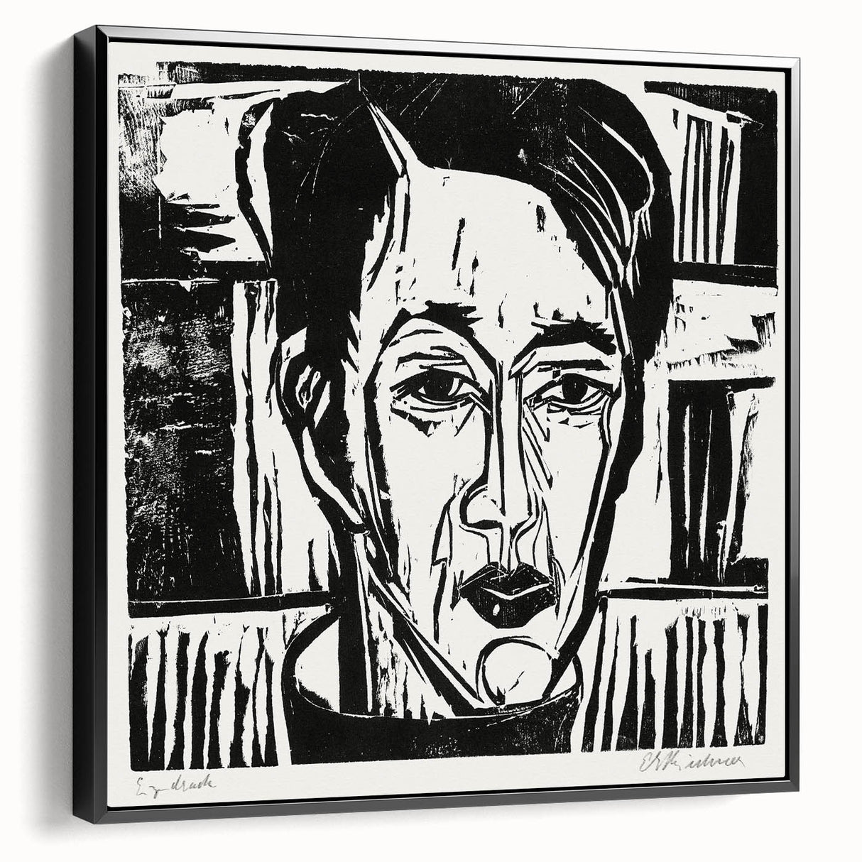 Expressionist Art - Wehrlin, Facing Front by Kirchner - Bold Woodcut Print