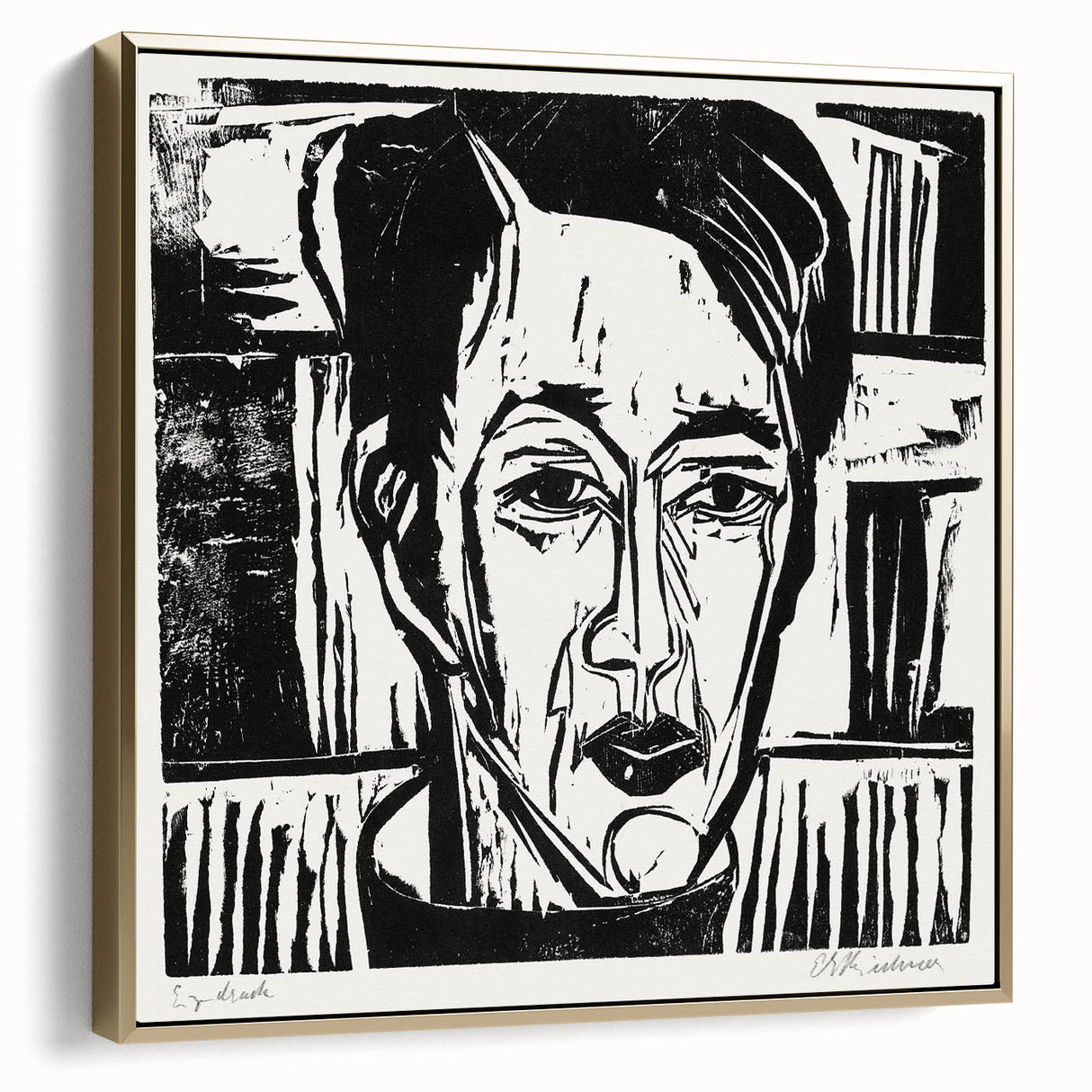 Expressionist Art - Wehrlin, Facing Front by Kirchner - Bold Woodcut Print