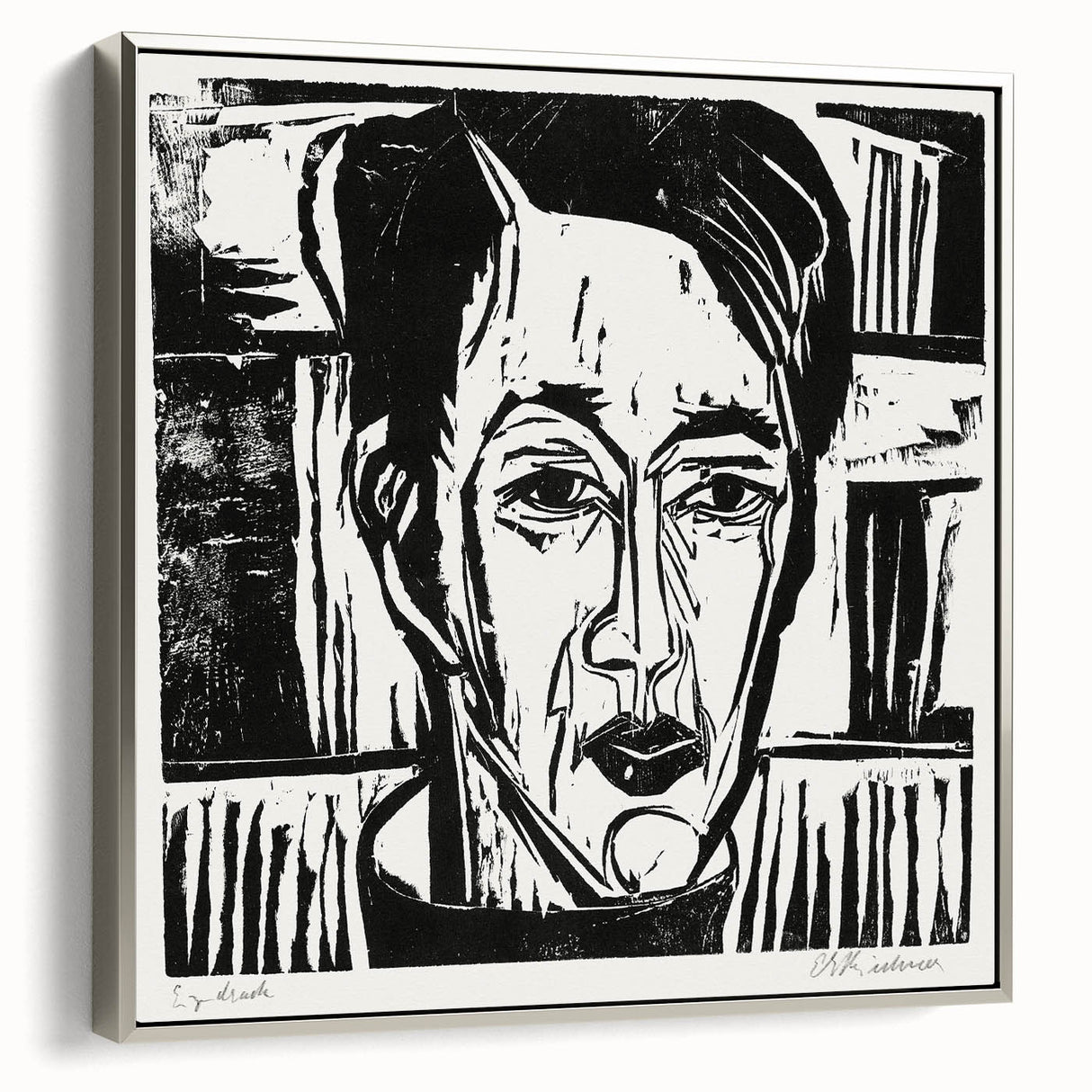 Expressionist Art - Wehrlin, Facing Front by Kirchner - Bold Woodcut Print
