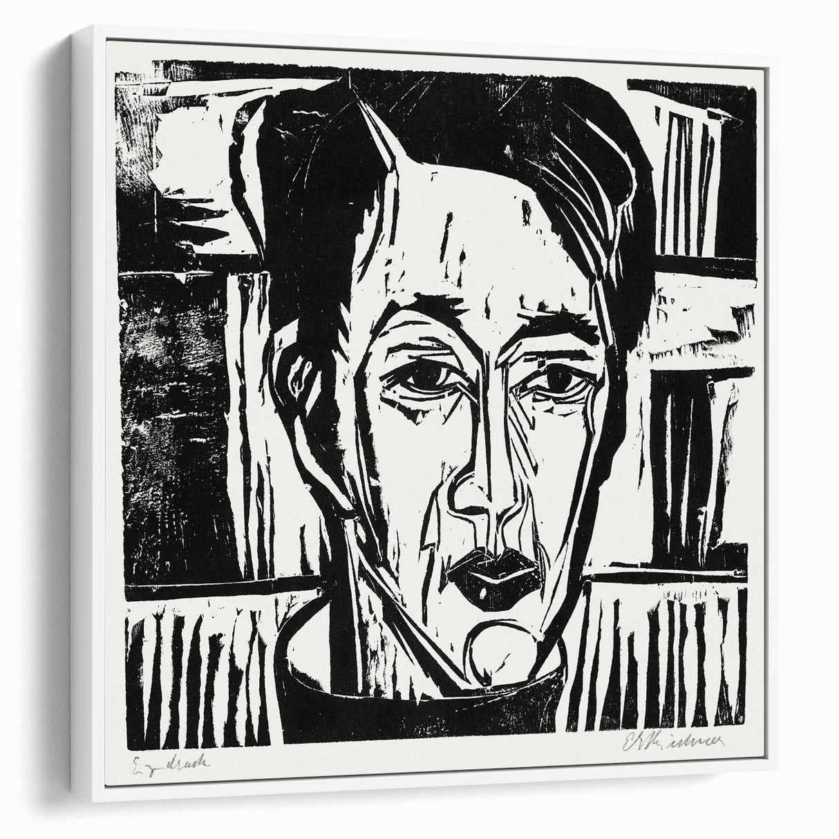 Expressionist Art - Wehrlin, Facing Front by Kirchner - Bold Woodcut Print