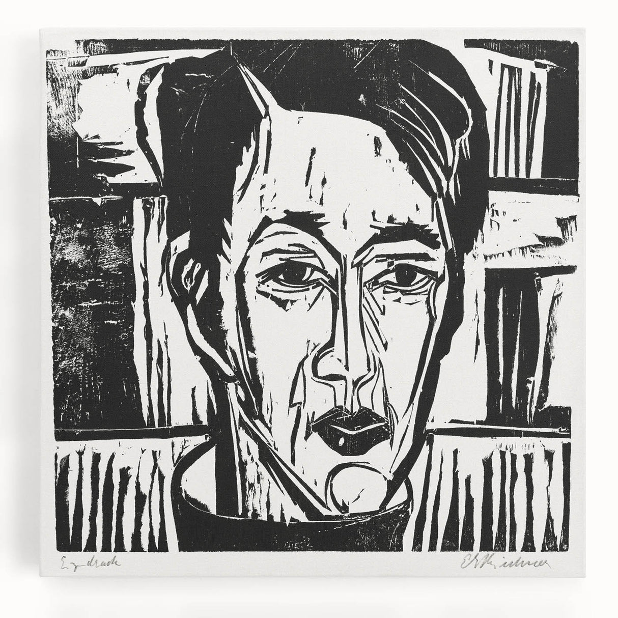 Expressionist Art - Wehrlin, Facing Front by Kirchner - Bold Woodcut Print