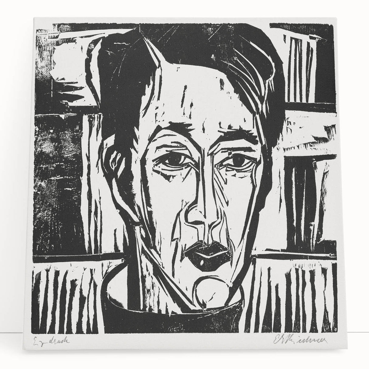 Expressionist Art - Wehrlin, Facing Front by Kirchner - Bold Woodcut Print