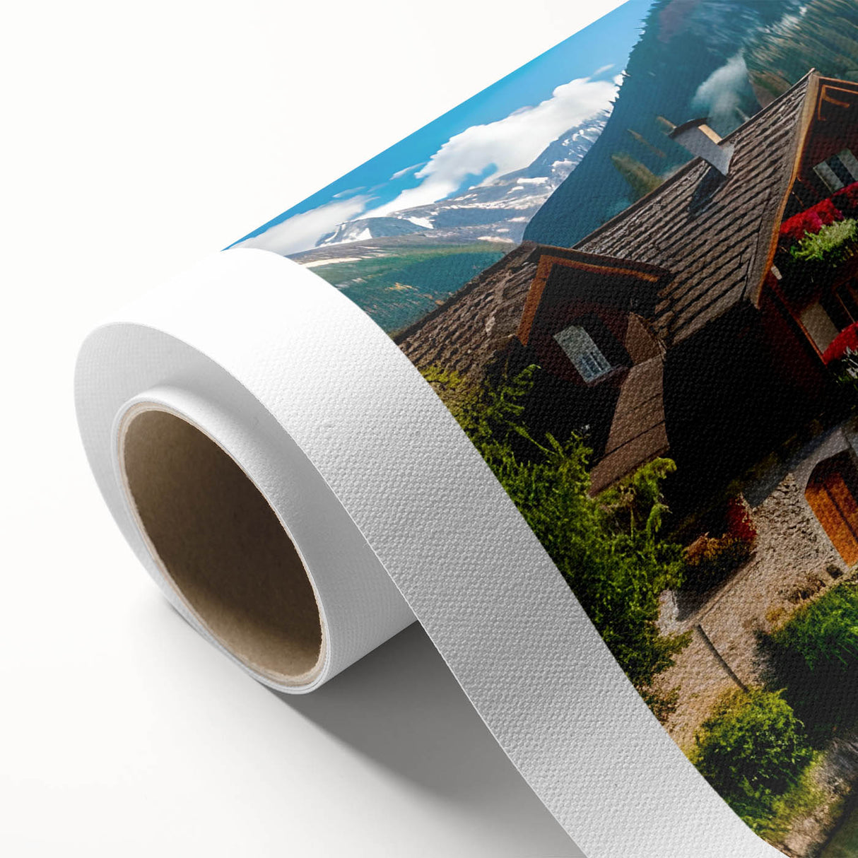 Art deco poster of an Austrian landscape in soft pastel shades on rolled canvas, ideal for nursery wall art.