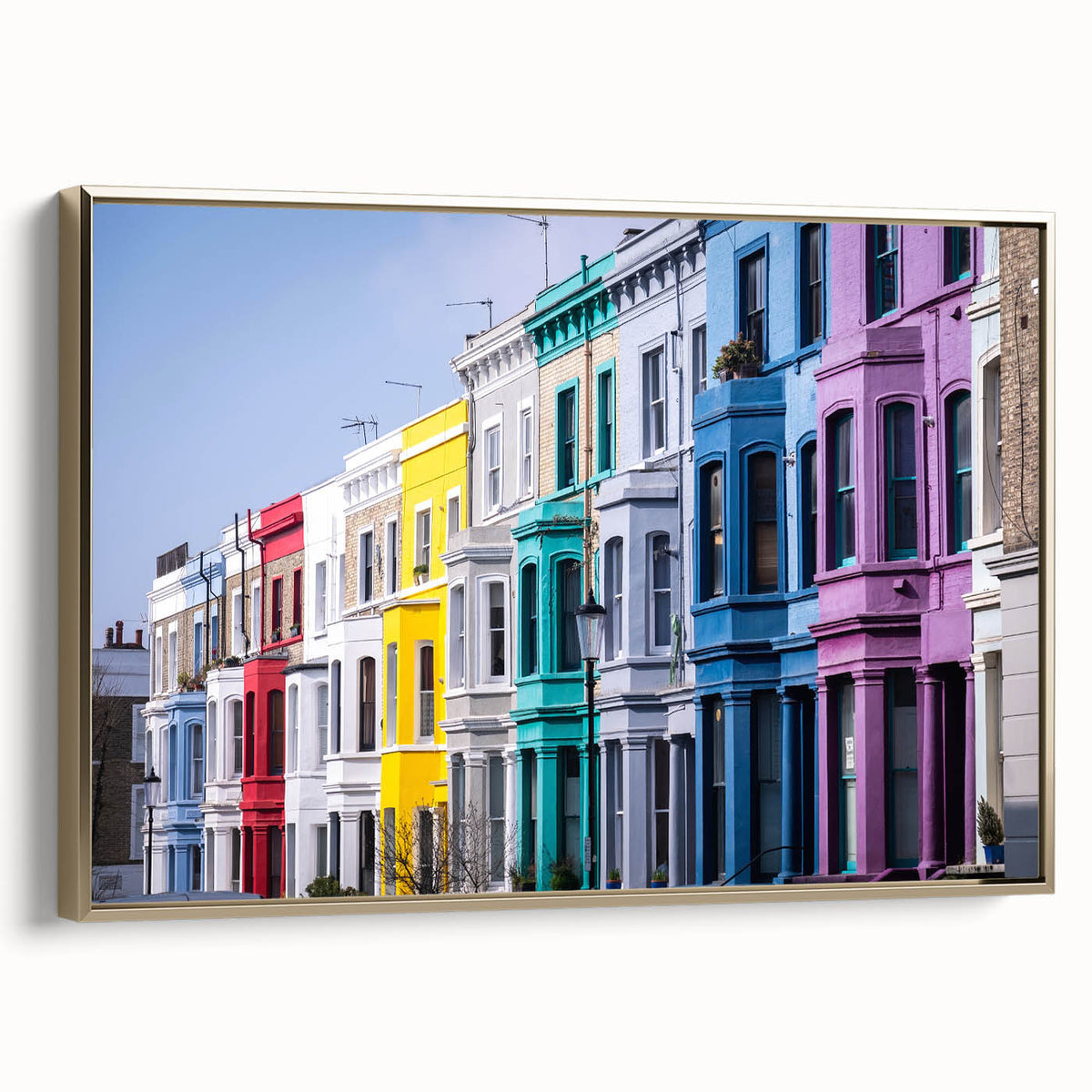 Framed canvas featuring a vintage poster art of London landscape in black and gold tones, ideal for bedroom wall art.