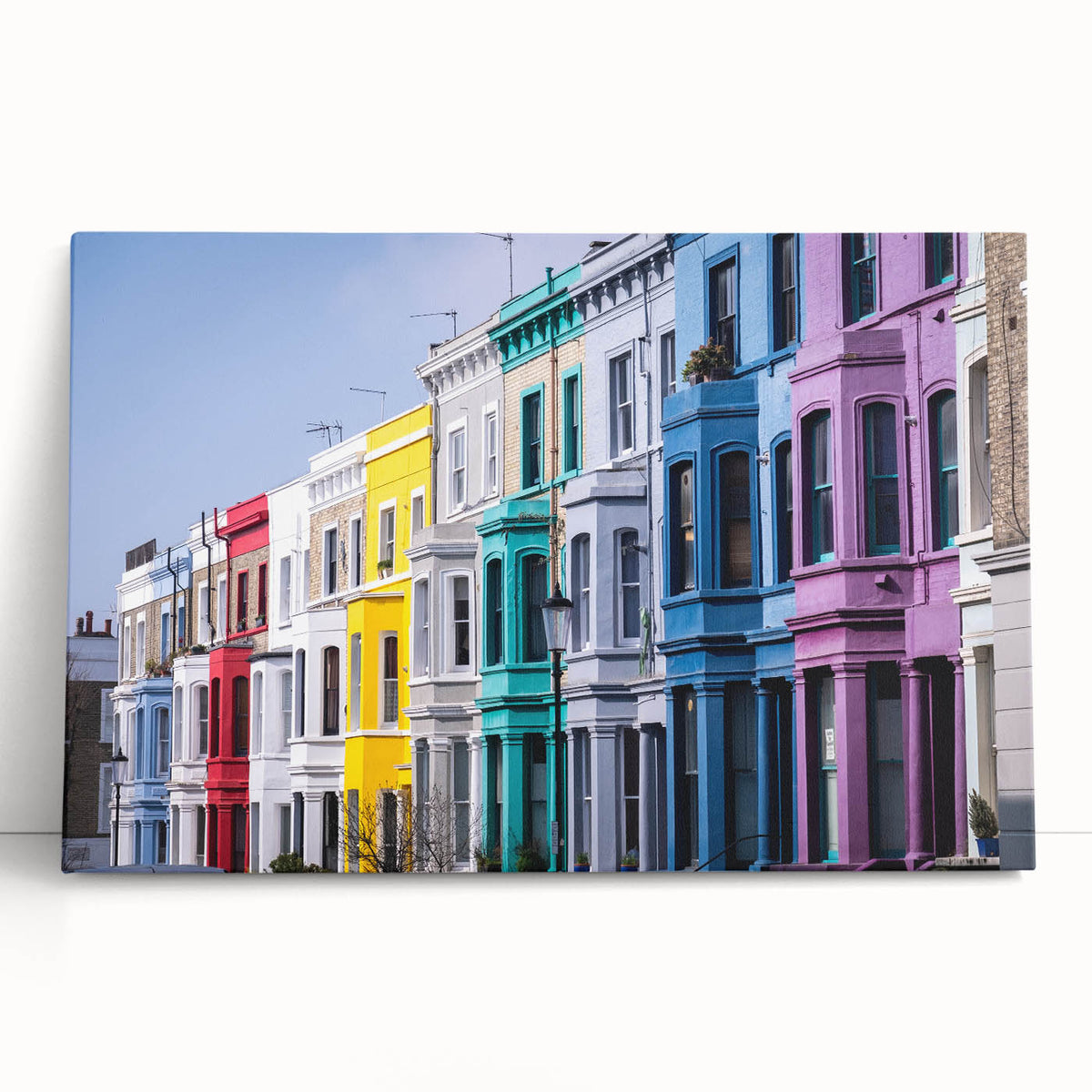 Black and white large art print of London skyline on stretched canvas, ideal for kitchen wall art.