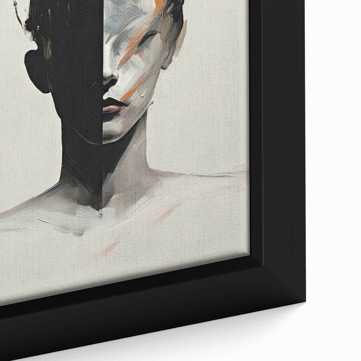 Close-up of a framed abstract minimalist wall art piece featuring soft earth tones and geometric shapes, ideal for modern home decor, enhancing any living space.