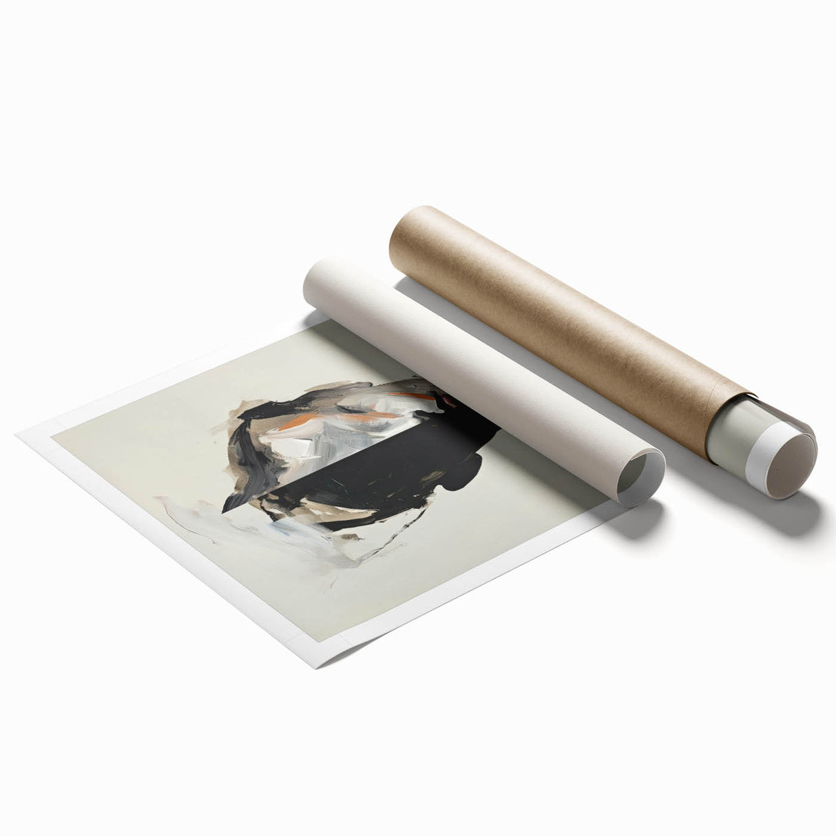 Abstract minimalist wall art print featuring soft pastel colors and geometric shapes, rolled and ready for framing, enhancing modern decor aesthetics.