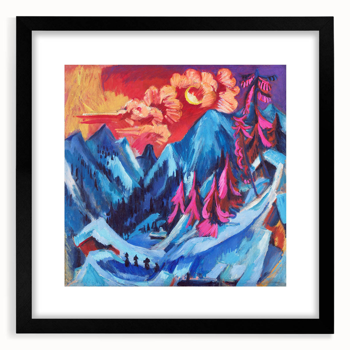 Vibrant Expressionist Winter Scene – Abstract Mountain Wall Art