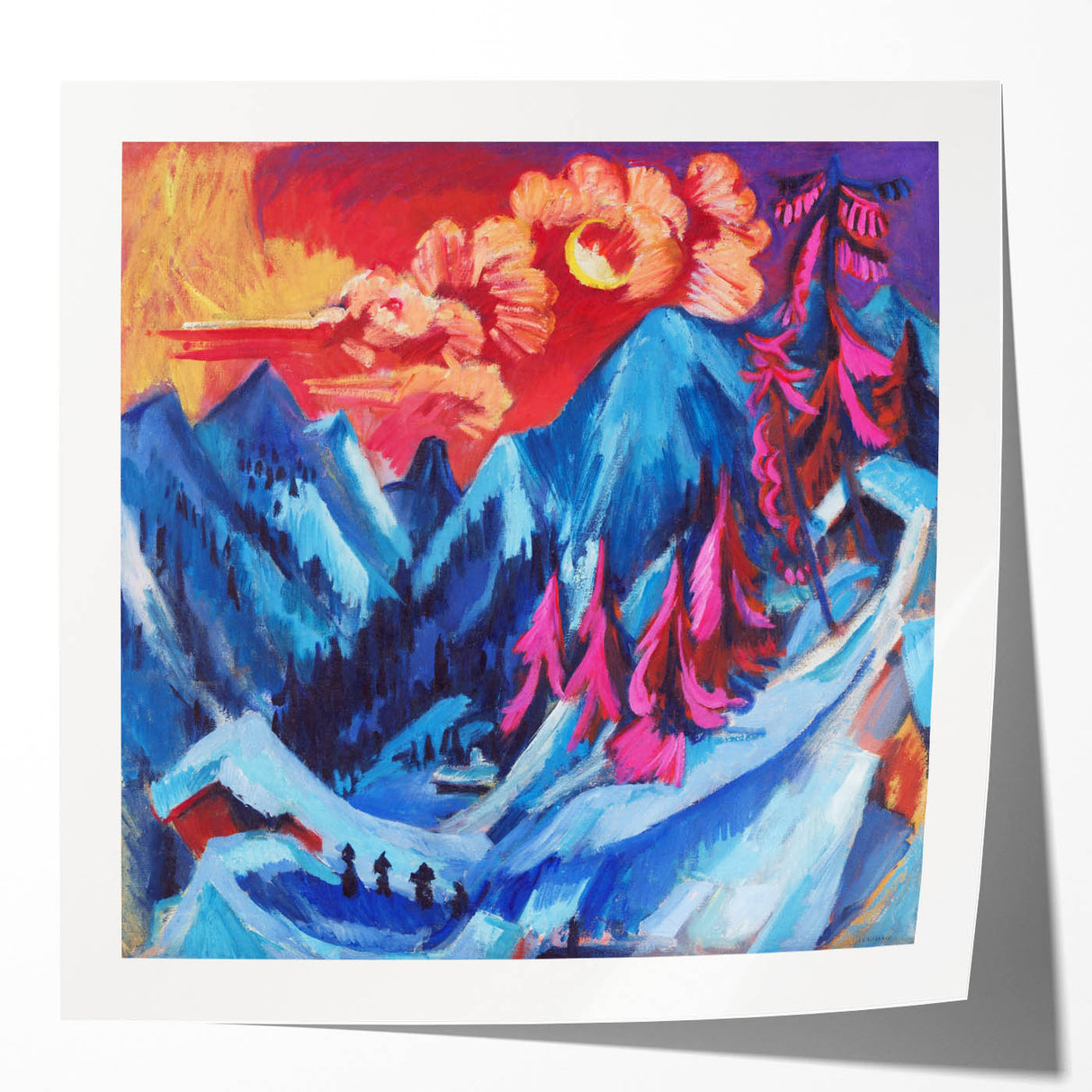 Vibrant Expressionist Winter Scene – Abstract Mountain Wall Art