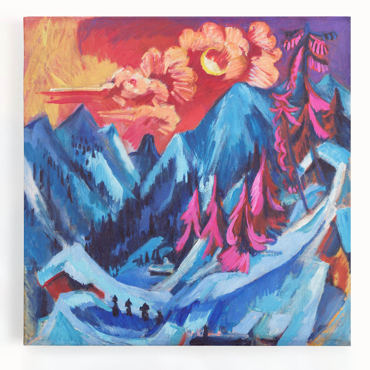 Vibrant Expressionist Winter Scene – Abstract Mountain Wall Art