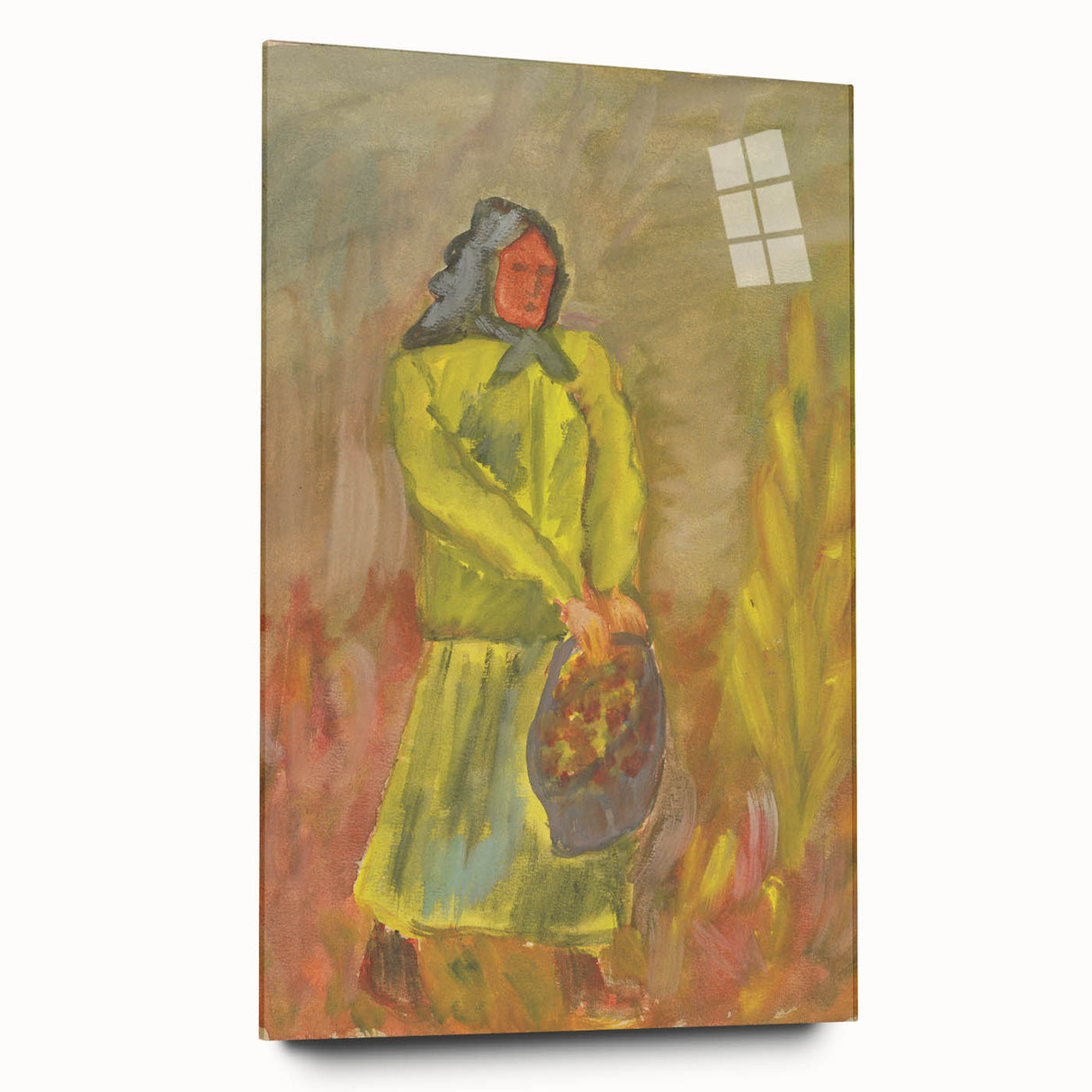 Expressionist Woman with Basket – Vibrant Figurative Wall Art