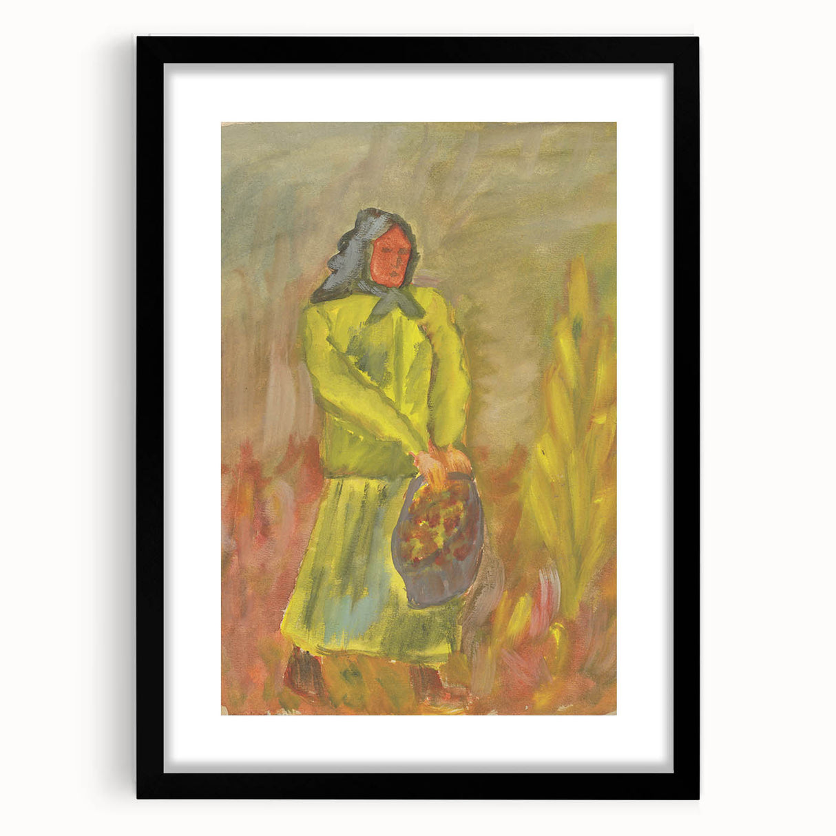 Expressionist Woman with Basket – Vibrant Figurative Wall Art