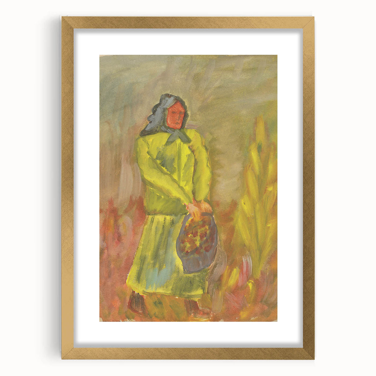Expressionist Woman with Basket – Vibrant Figurative Wall Art