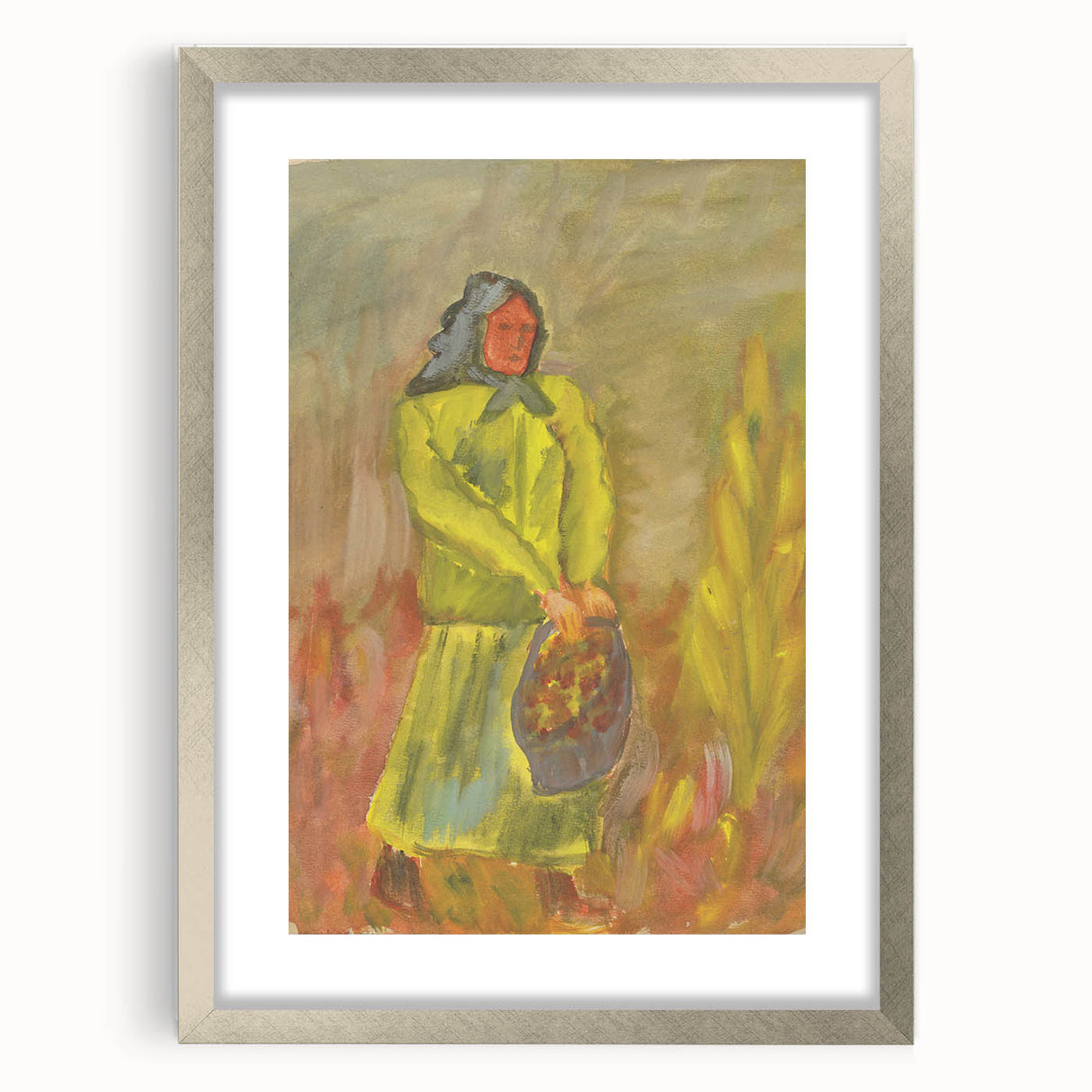 Expressionist Woman with Basket – Vibrant Figurative Wall Art