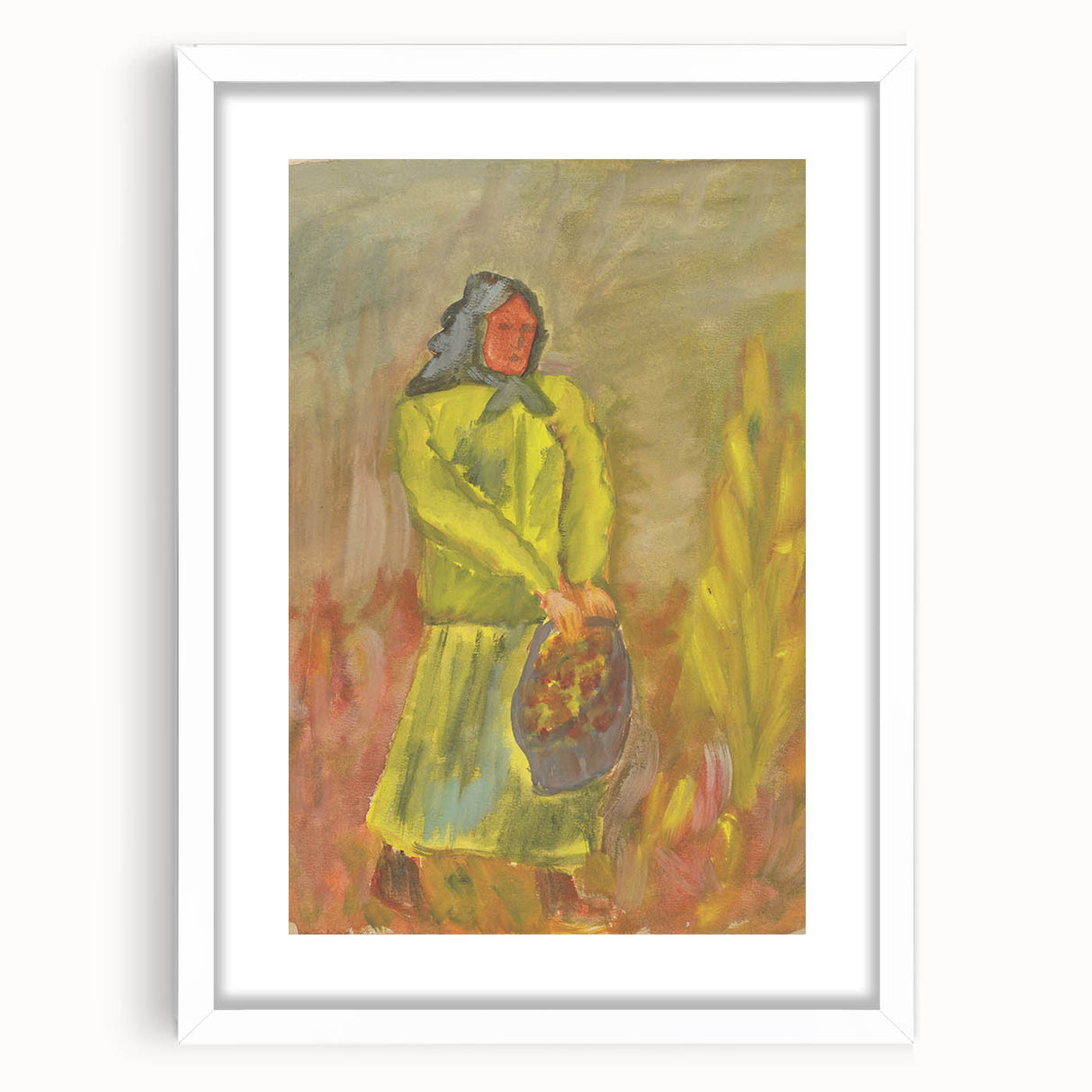 Expressionist Woman with Basket – Vibrant Figurative Wall Art