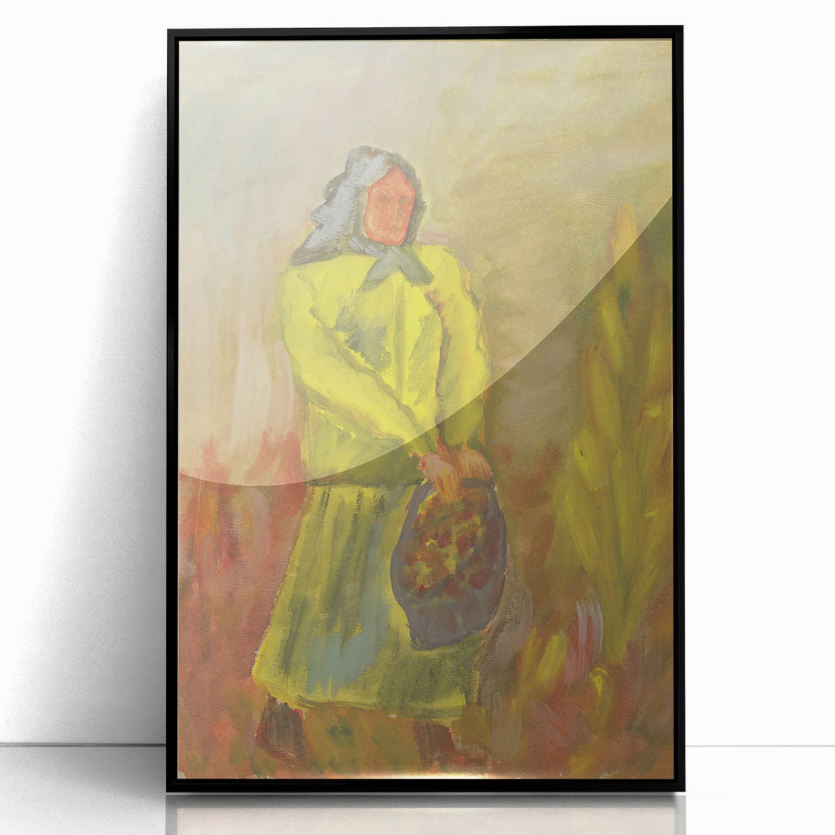 Expressionist Woman with Basket – Vibrant Figurative Wall Art