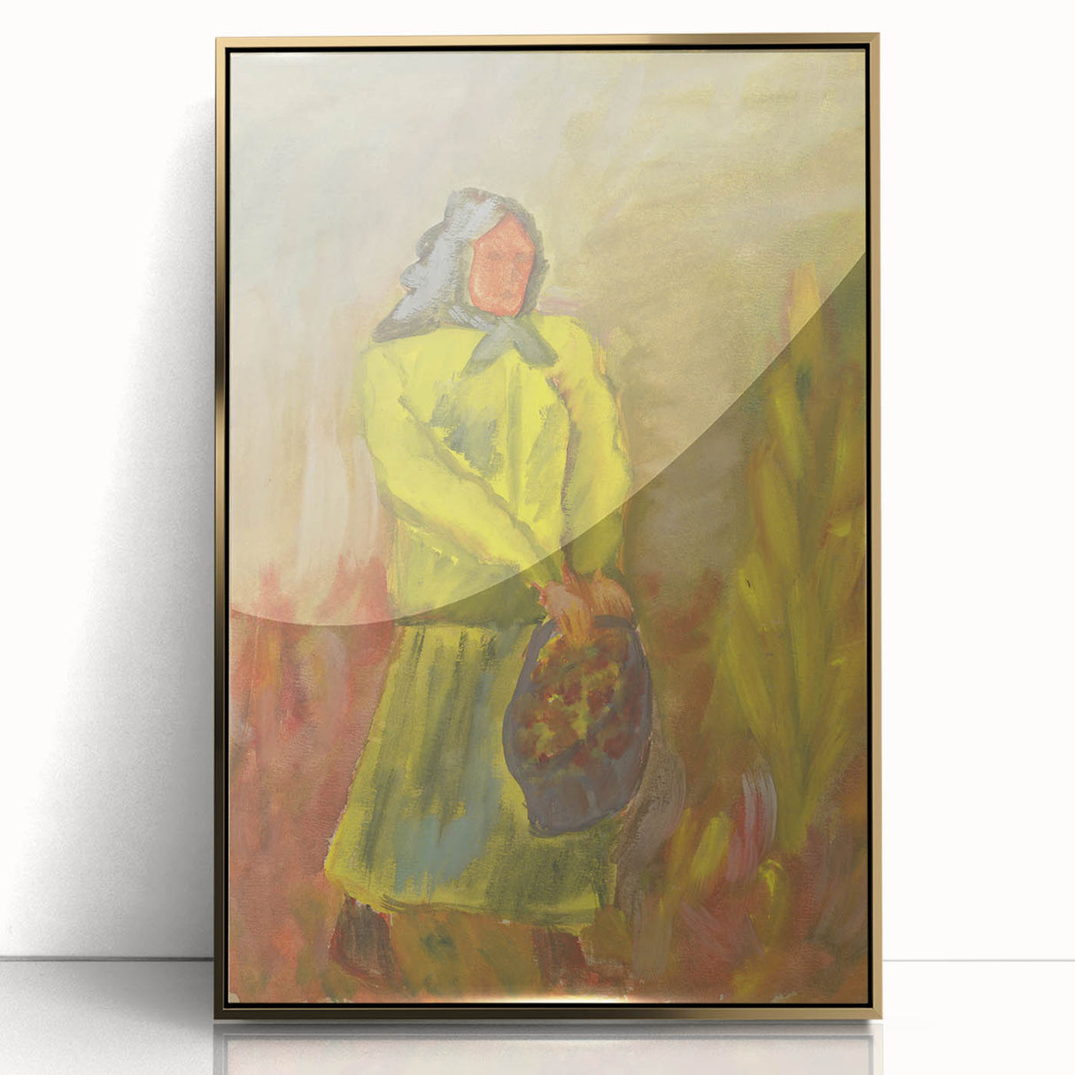 Expressionist Woman with Basket – Vibrant Figurative Wall Art