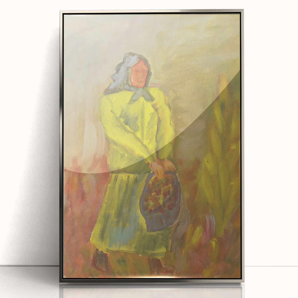 Expressionist Woman with Basket – Vibrant Figurative Wall Art
