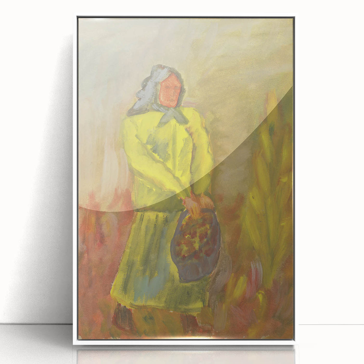 Expressionist Woman with Basket – Vibrant Figurative Wall Art