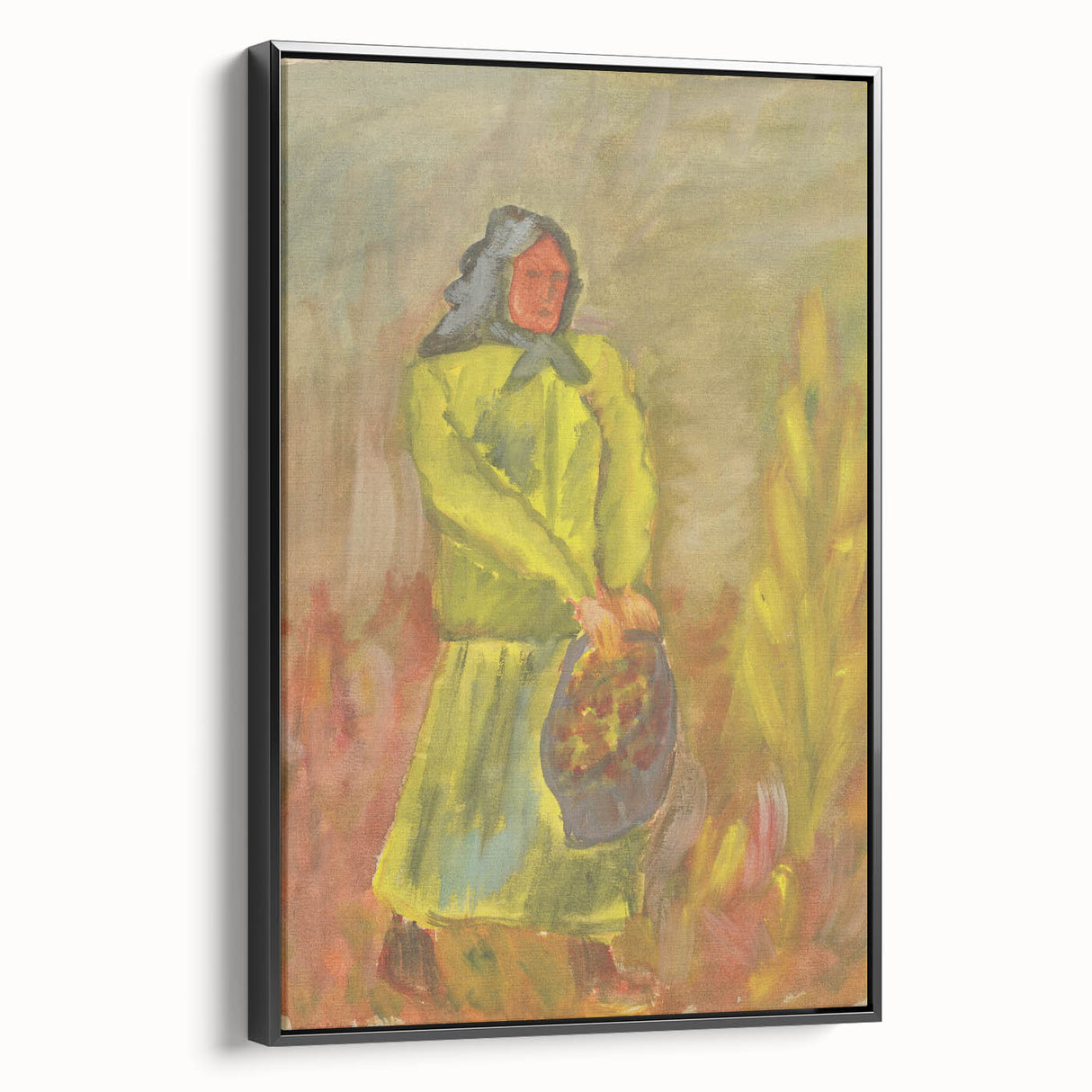 Expressionist Woman with Basket – Vibrant Figurative Wall Art