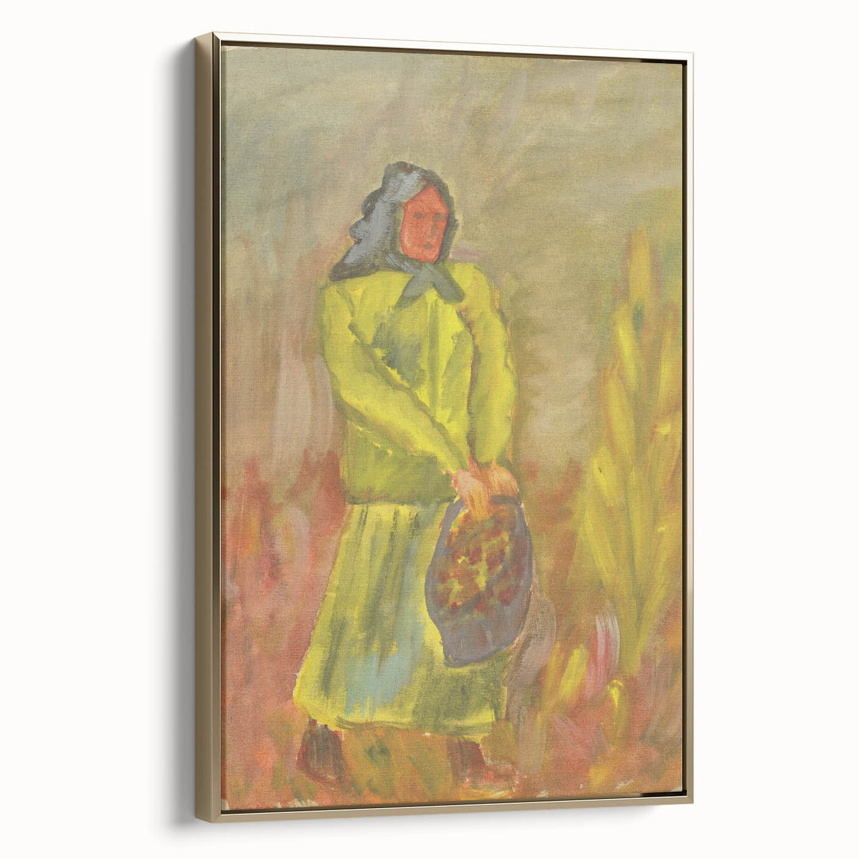 Expressionist Woman with Basket – Vibrant Figurative Wall Art