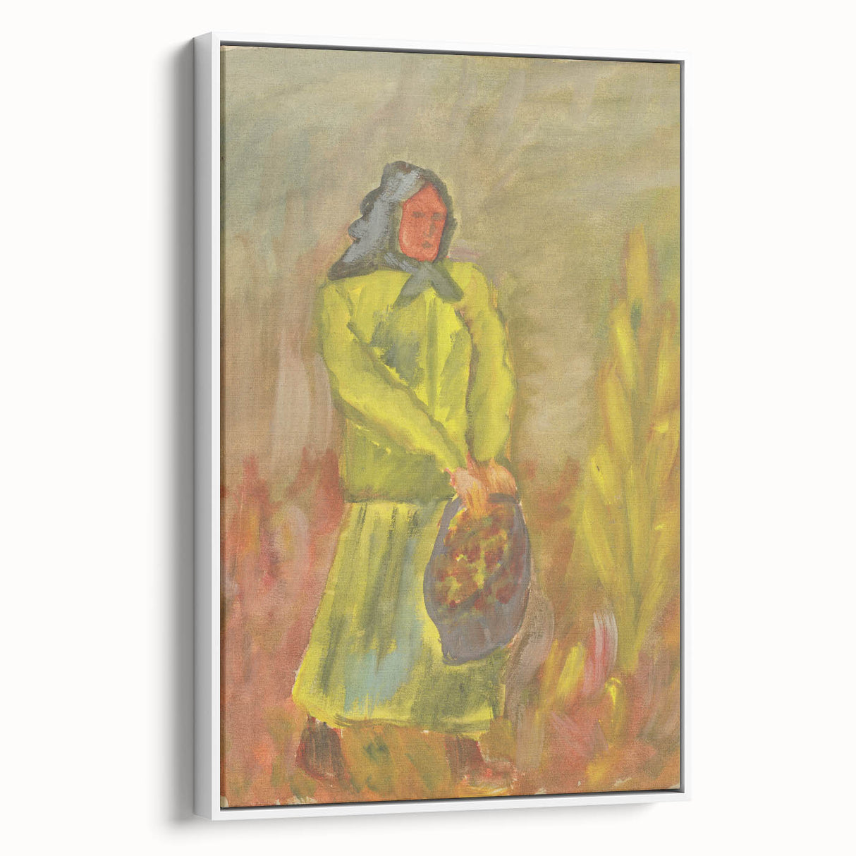 Expressionist Woman with Basket – Vibrant Figurative Wall Art