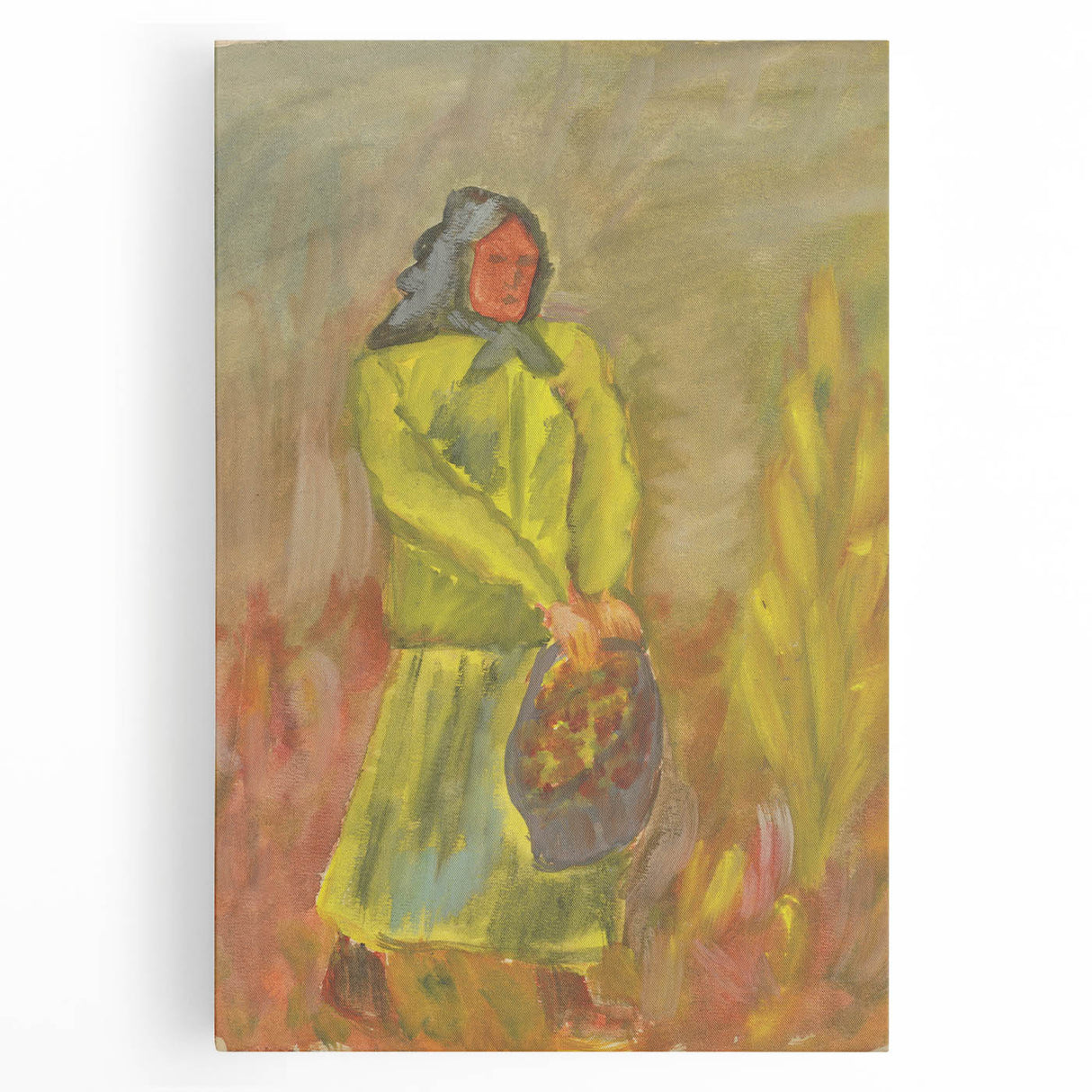 Expressionist Woman with Basket – Vibrant Figurative Wall Art