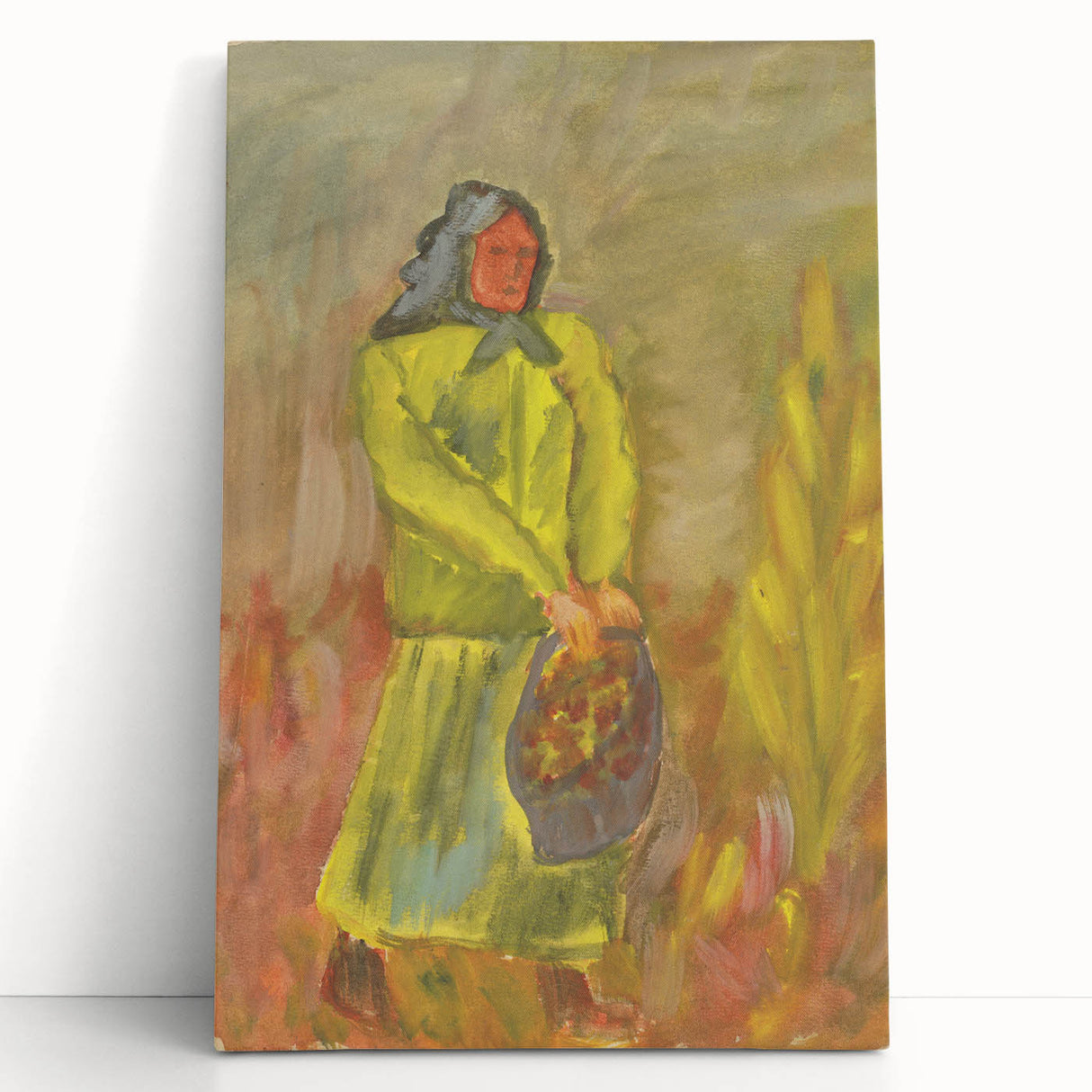Expressionist Woman with Basket – Vibrant Figurative Wall Art
