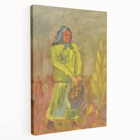 Expressionist Woman with Basket – Vibrant Figurative Wall Art