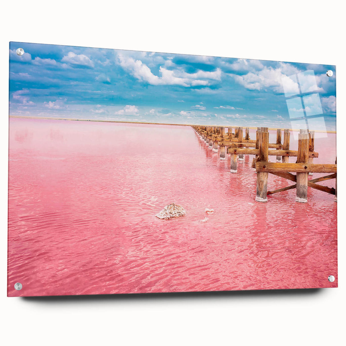 Acrylic print of Yucatan scenery in vibrant greens and blues, ideal for dining room decor.
